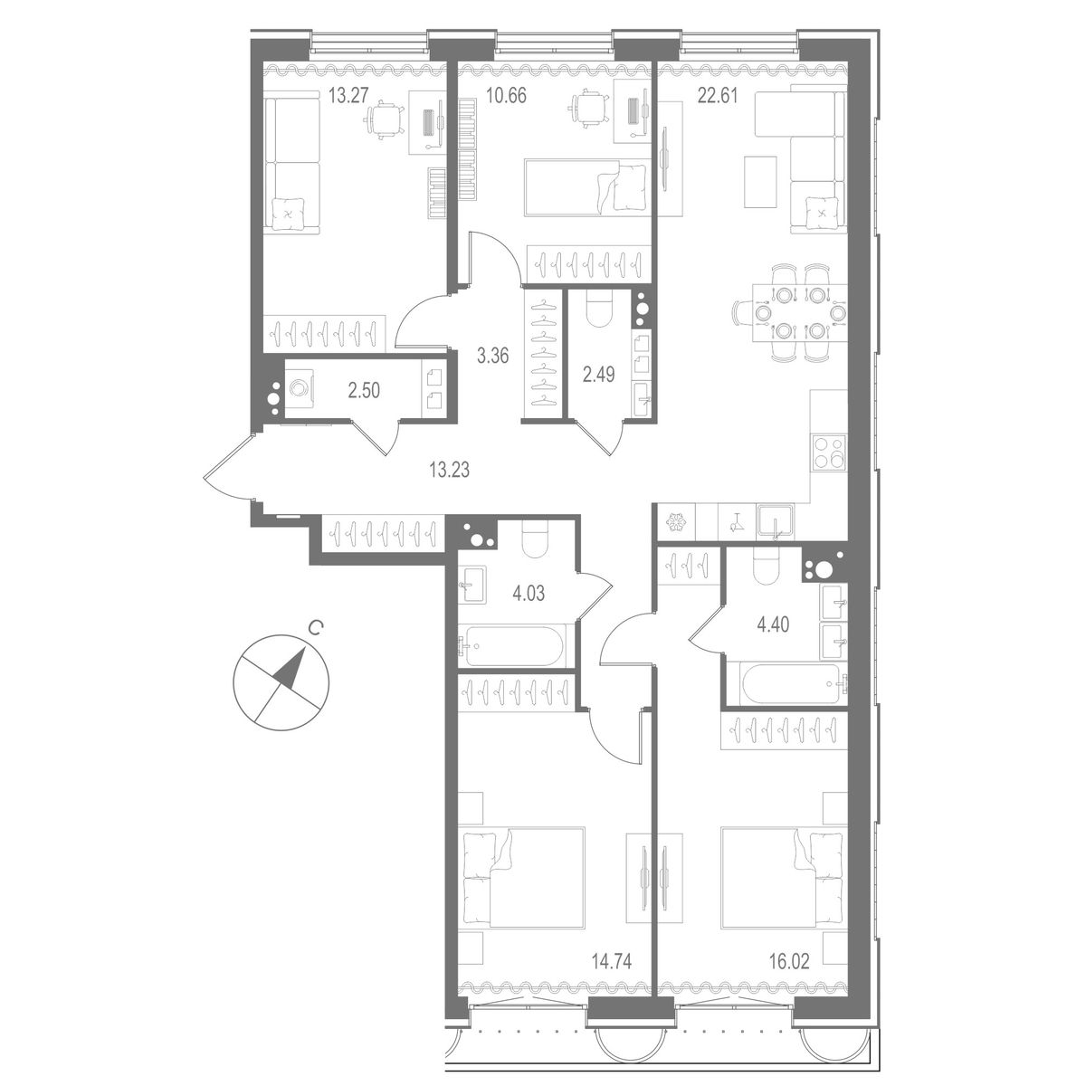 4-комнатная квартира, 107.31 кв.м, Остров Первых Клубный квартал на Неве, изображение-2
