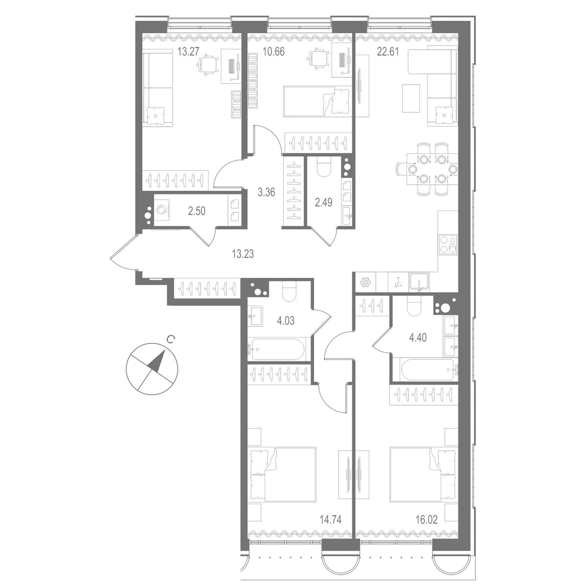 4-комнатная квартира, 107.31 кв.м, Остров Первых Клубный квартал на Неве, изображение-2