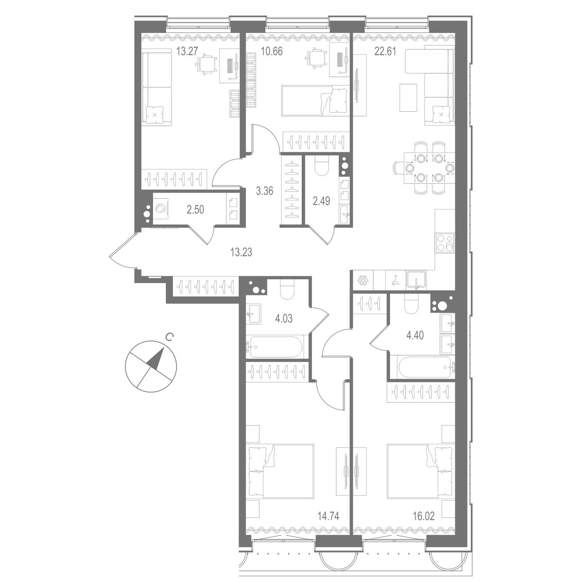 4-комнатная квартира, 107.31 кв.м, Остров Первых Клубный квартал на Неве, изображение-2