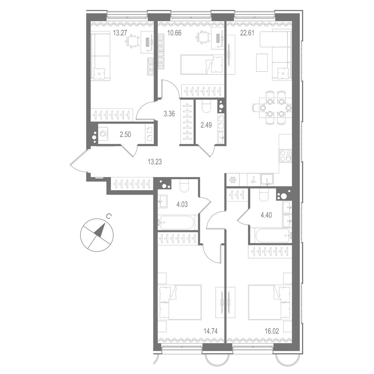 4-комнатная квартира, 107.31 кв.м, Остров Первых Клубный квартал на Неве, изображение-2