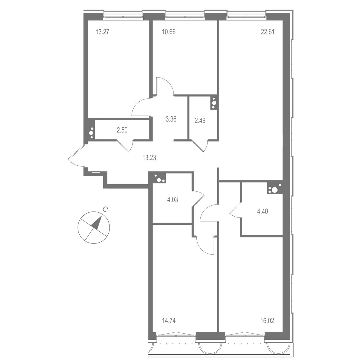 4-комнатная, 107.3 м², 7 этаж из 10, ЖК "Остров Первых"