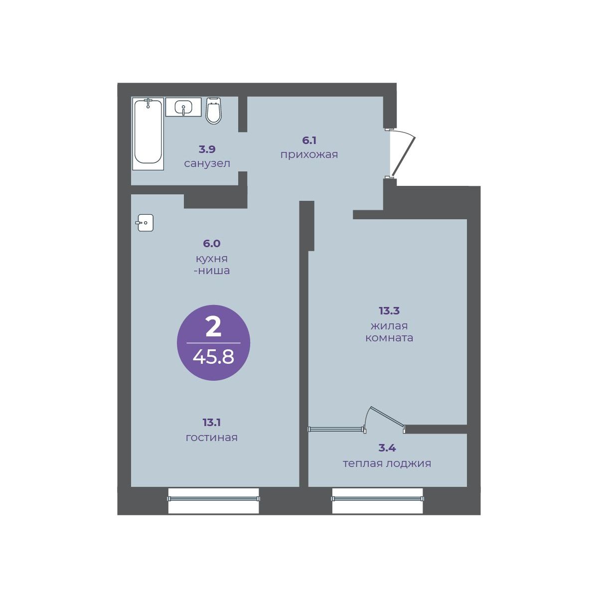 2-комнатная квартира, 45.8 кв.м, прогресс-кварталы «Перемены» 2-комнатная квартира, 45.8 кв.м, прогресс-кварталы «Перемены»