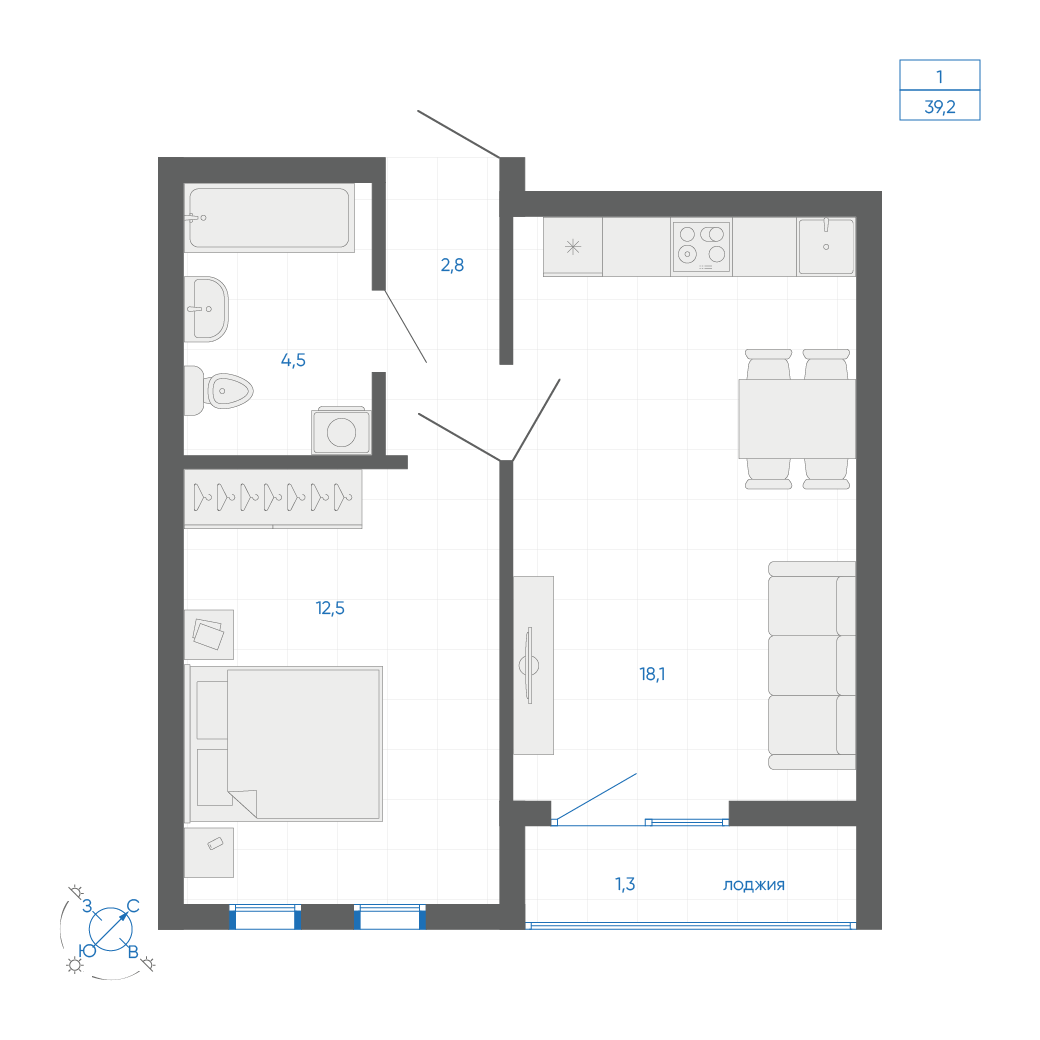 Планировка 1-комн.
