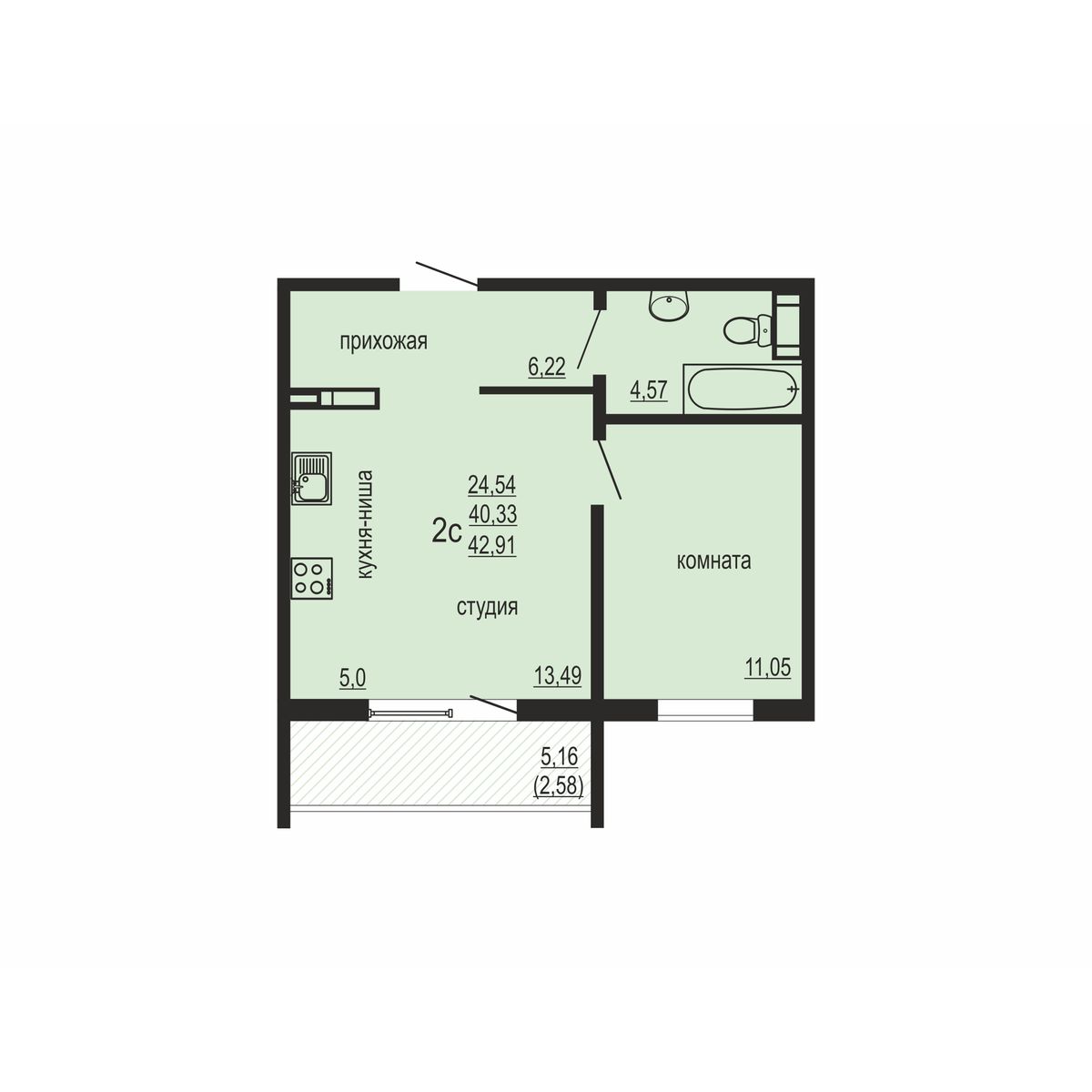 Планировка 1-комн