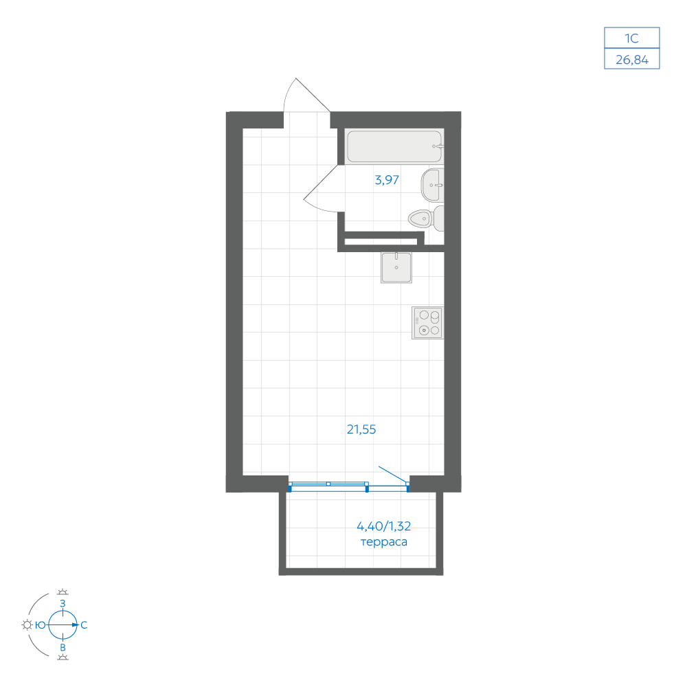 26.84 кв.м, квартал «НОВИЛЬ»
