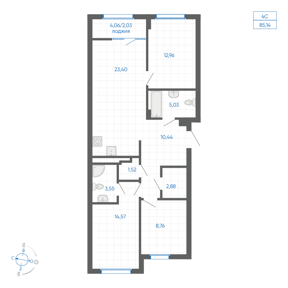 3-комнатная квартира, 85.14 кв.м, квартал «НОВИЛЬ» 3-комнатная квартира, 85.14 кв.м, квартал «НОВИЛЬ»
