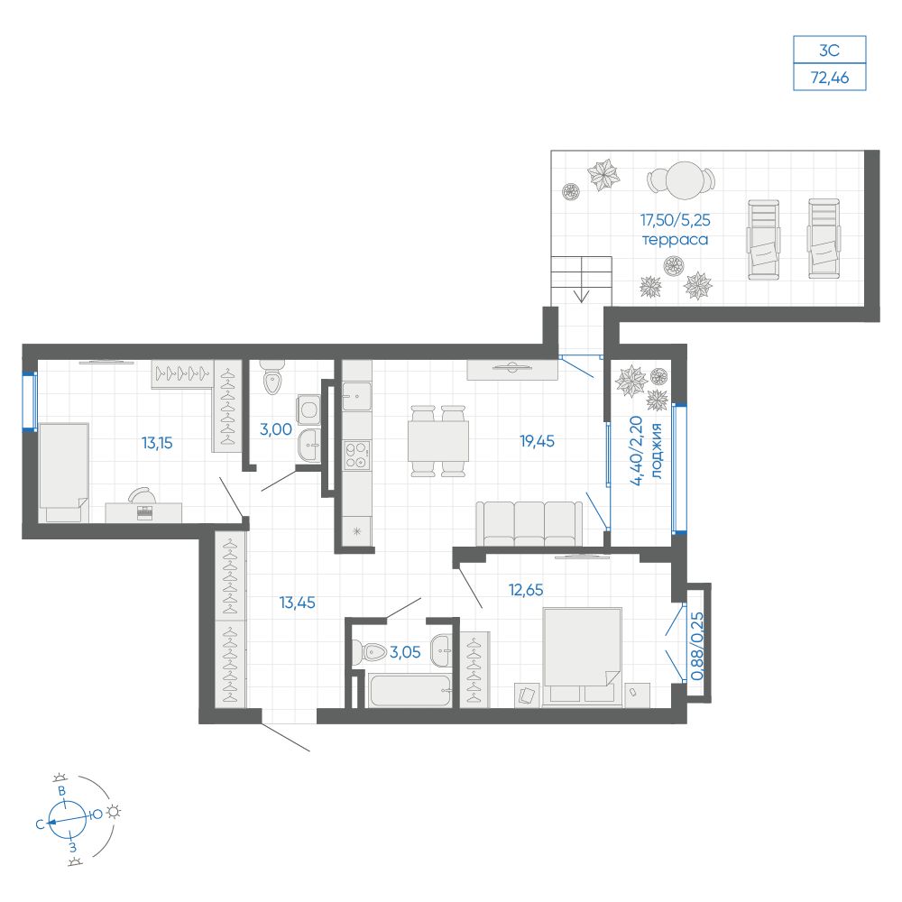2-комнатная квартира, 72.46 кв.м, ЖК Новиль, изображение-2