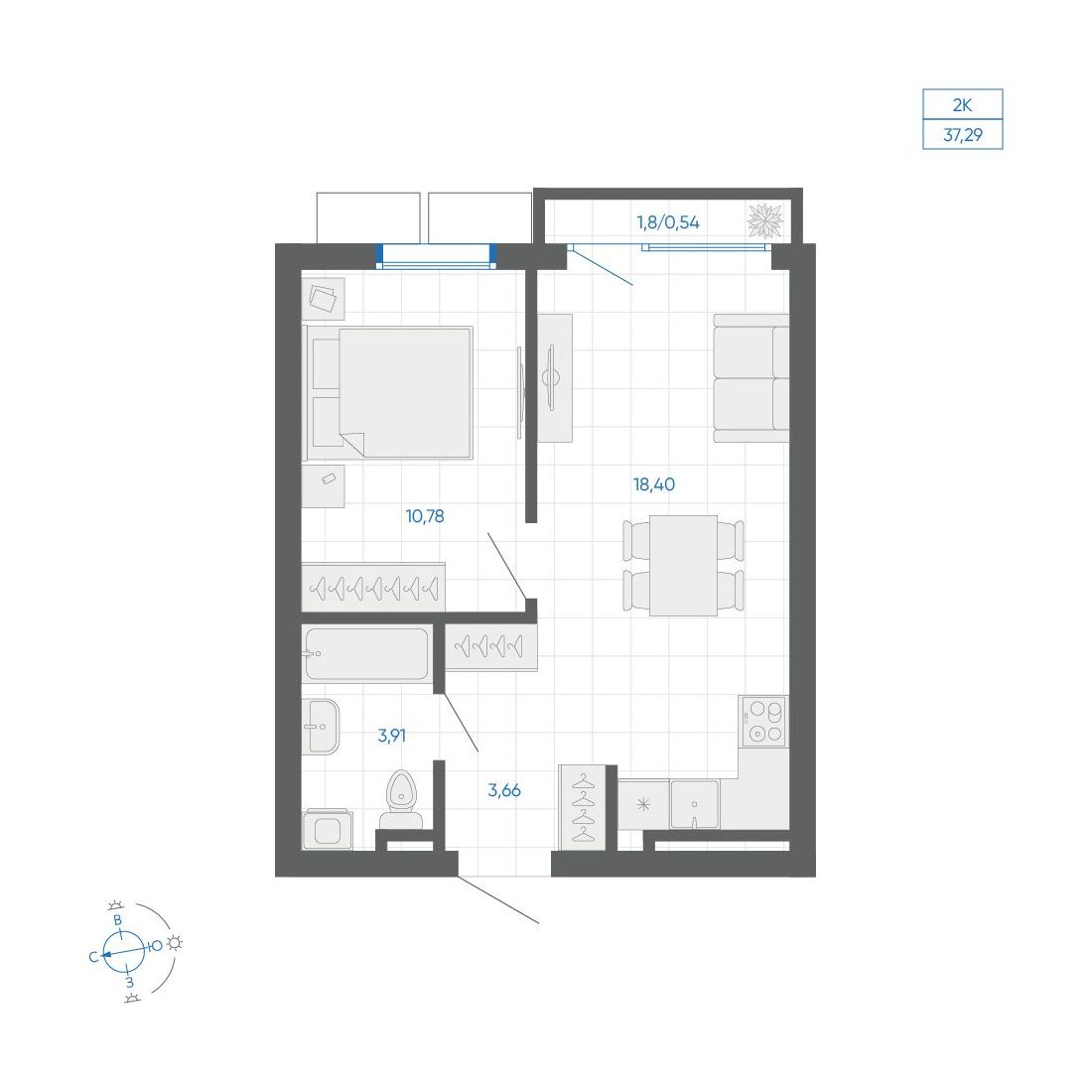 1-комнатная квартира, 37.29 кв.м, ЖК Новиль, изображение-2