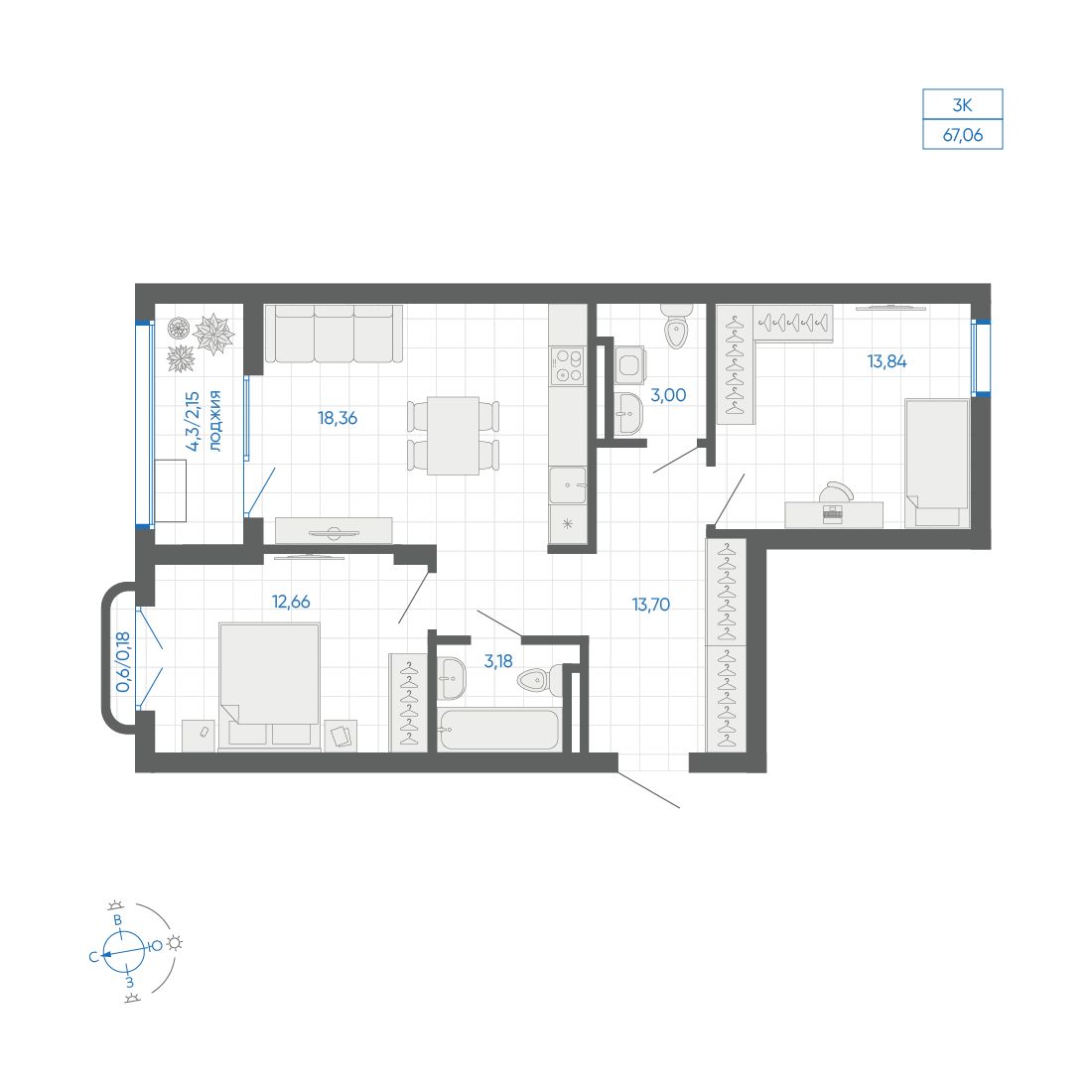 2-комнатная квартира, 67.06 кв.м, ЖК Новиль, изображение-2