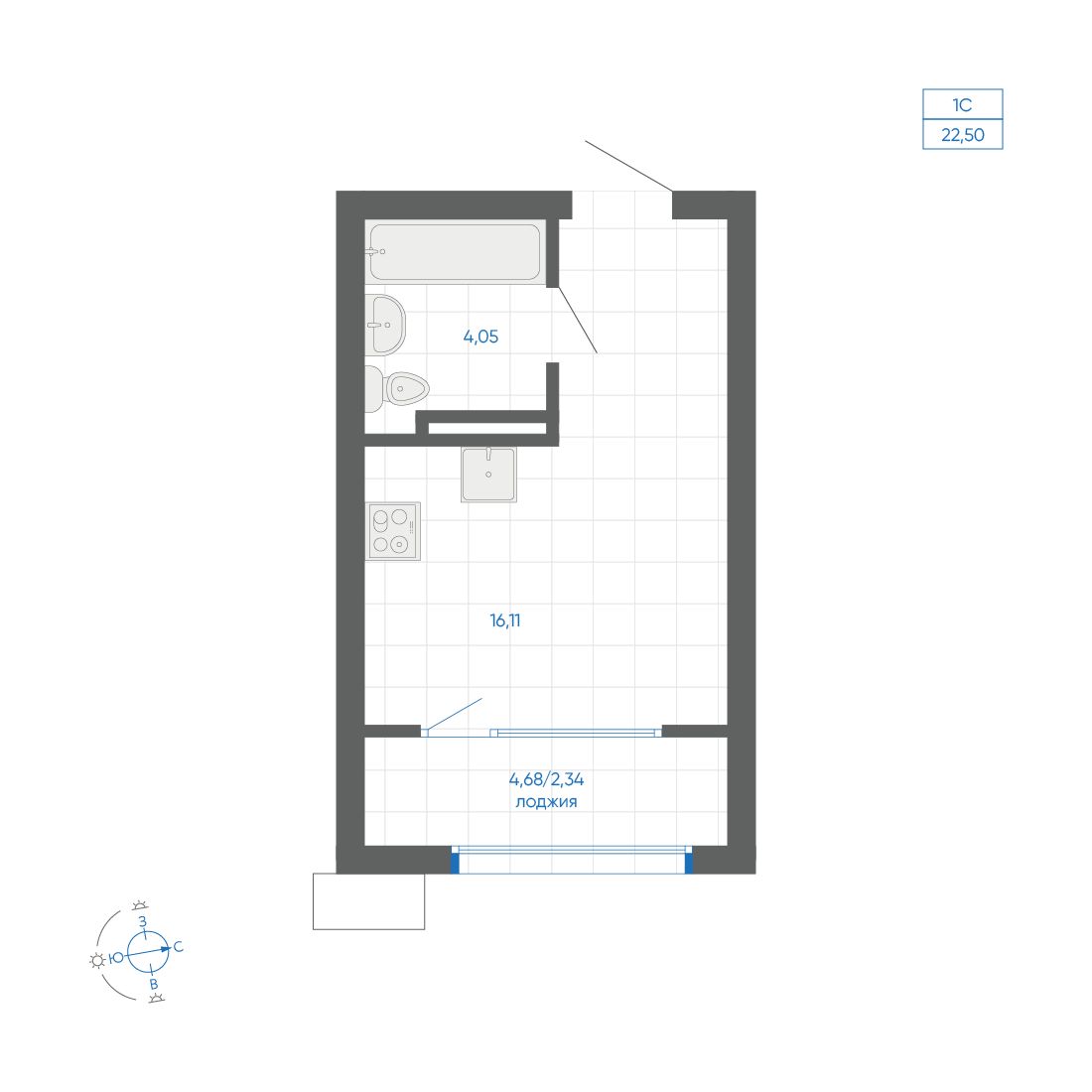 22.5 кв.м, квартал «НОВИЛЬ»