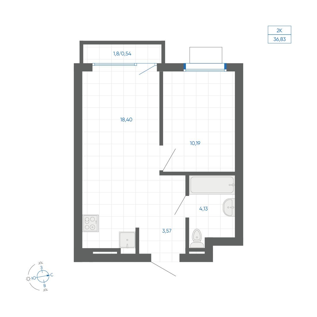 1-комнатная квартира, 36.83 кв.м, квартал «НОВИЛЬ»