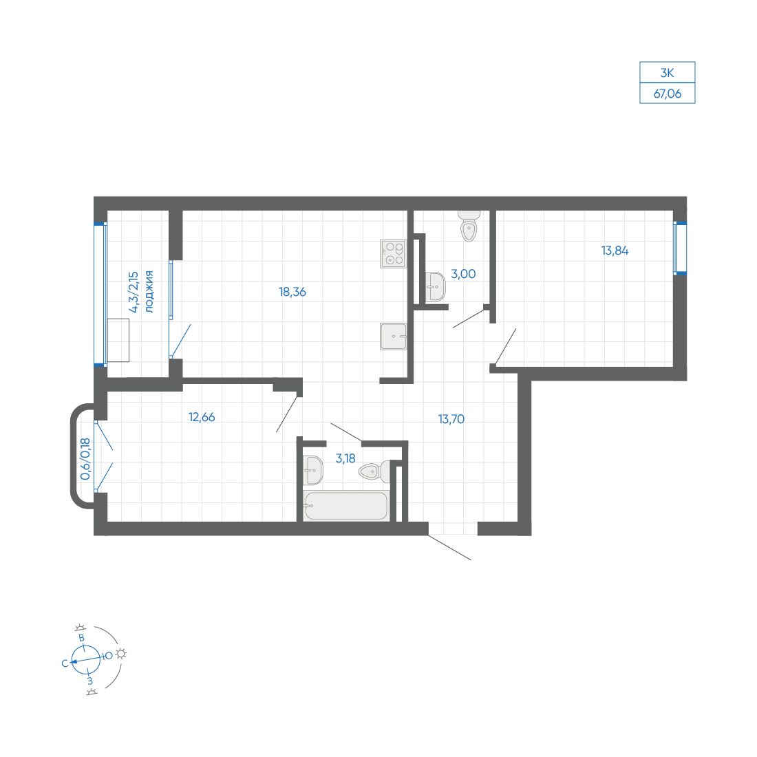 2-комнатная квартира, 67.06 кв.м, квартал «НОВИЛЬ» 2-комнатная квартира, 67.06 кв.м, квартал «НОВИЛЬ»