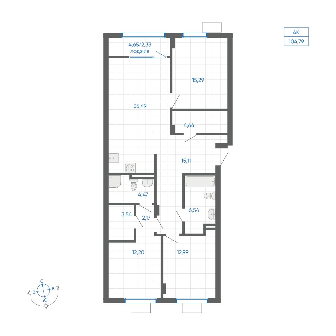 3-комнатная квартира, 104.78 кв.м, ЖК Новиль, изображение-2
