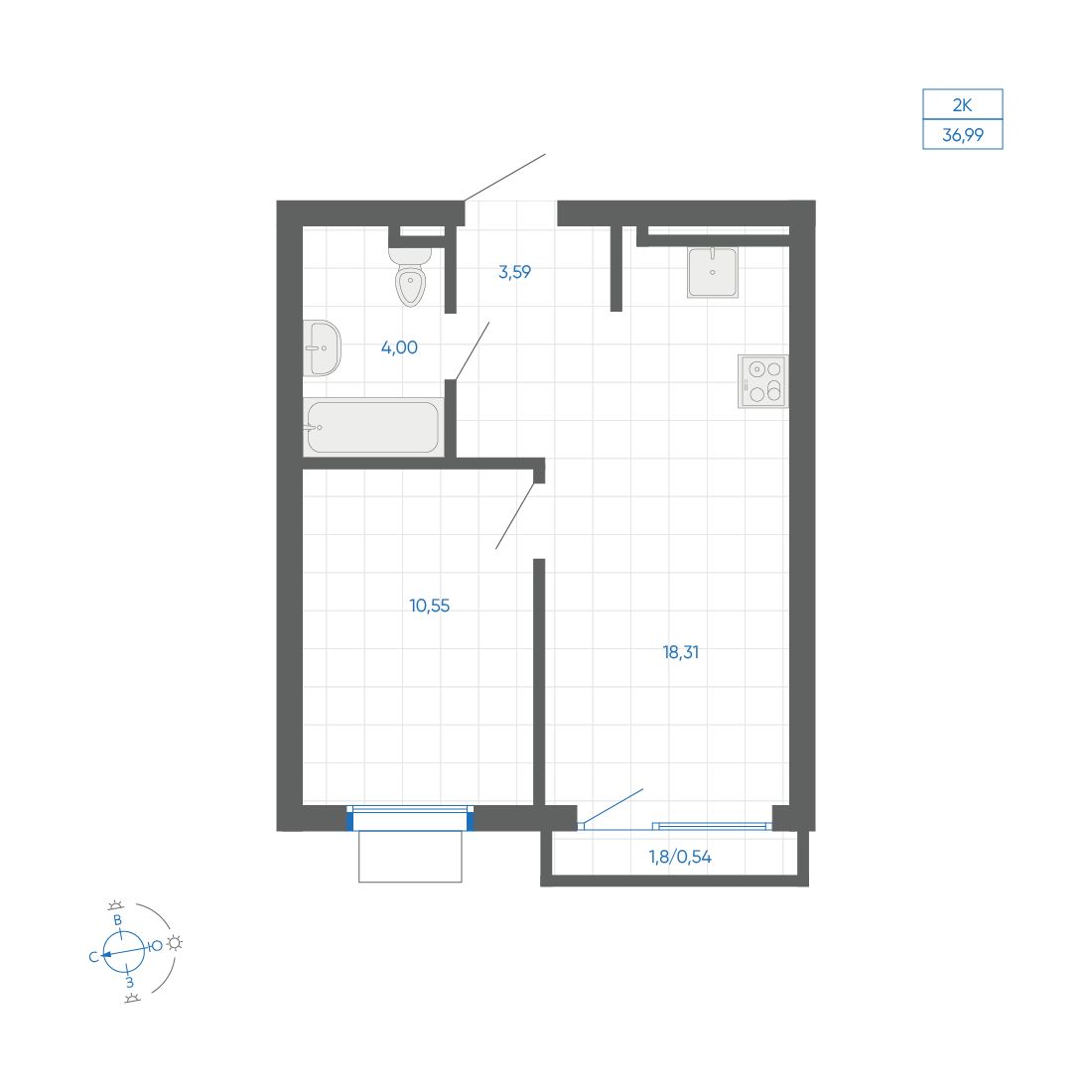 1-комнатная квартира, 36.99 кв.м, квартал «НОВИЛЬ»