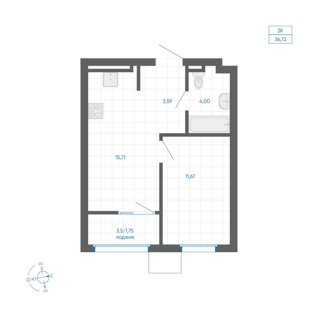 1-комнатная, 36.7 м², 4 этаж из 9, квартал «НОВИЛЬ» 1-комнатная, 36.7 м², 4 этаж из 9, квартал «НОВИЛЬ»