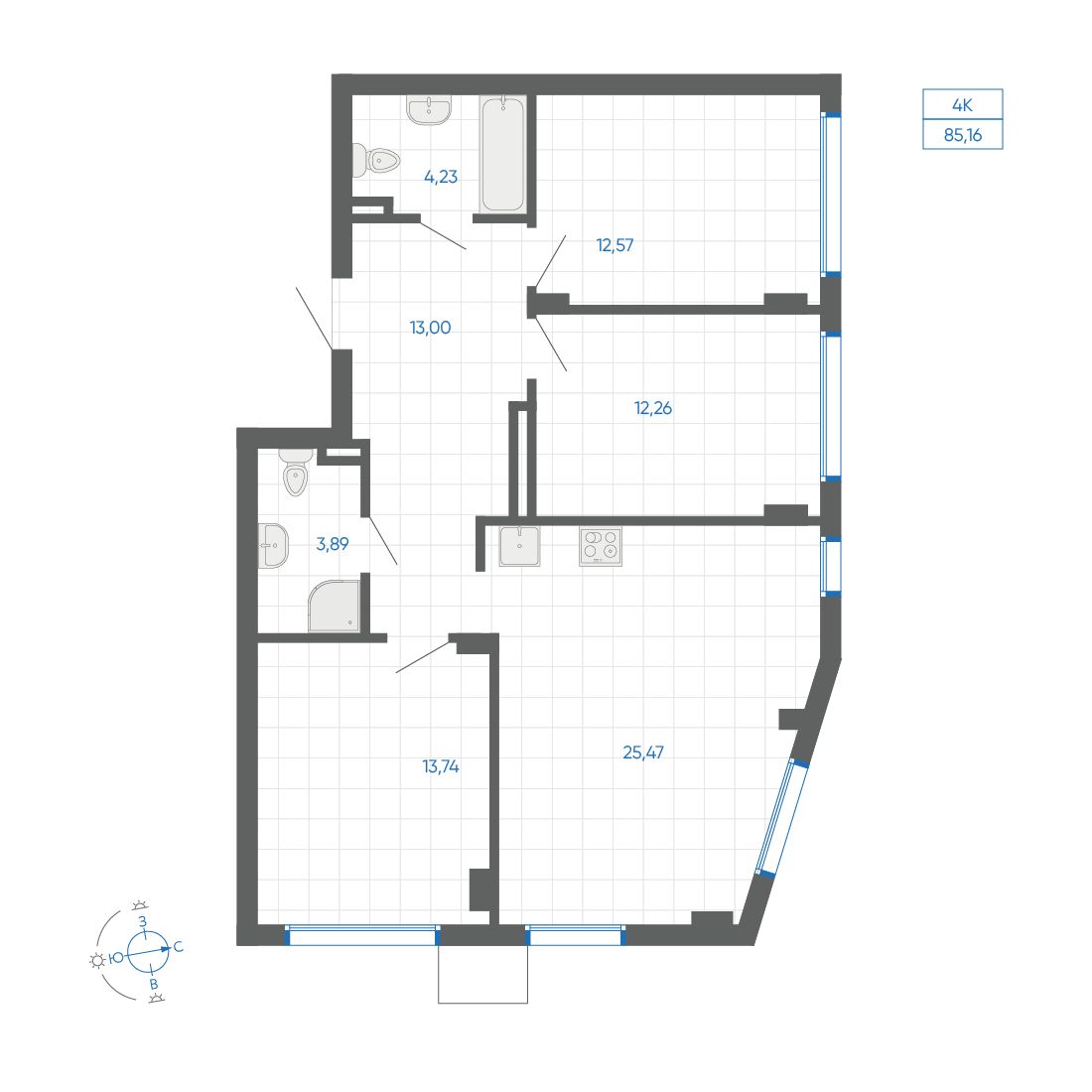 3-комнатная, 85.2 м², 5 этаж из 9, квартал «НОВИЛЬ» 3-комнатная, 85.2 м², 5 этаж из 9, квартал «НОВИЛЬ»