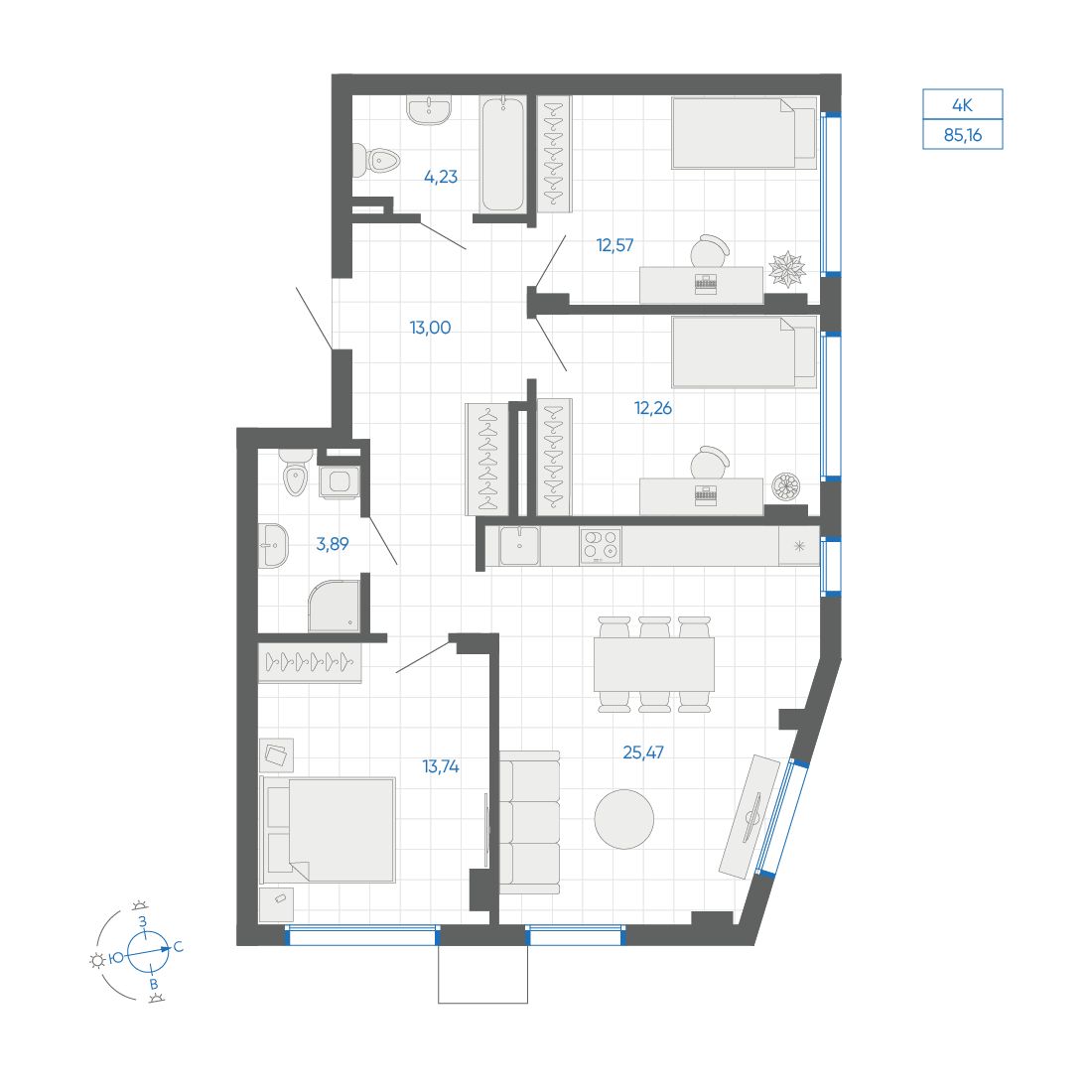 3-комнатная квартира, 85.16 кв.м, ЖК Новиль, изображение-2