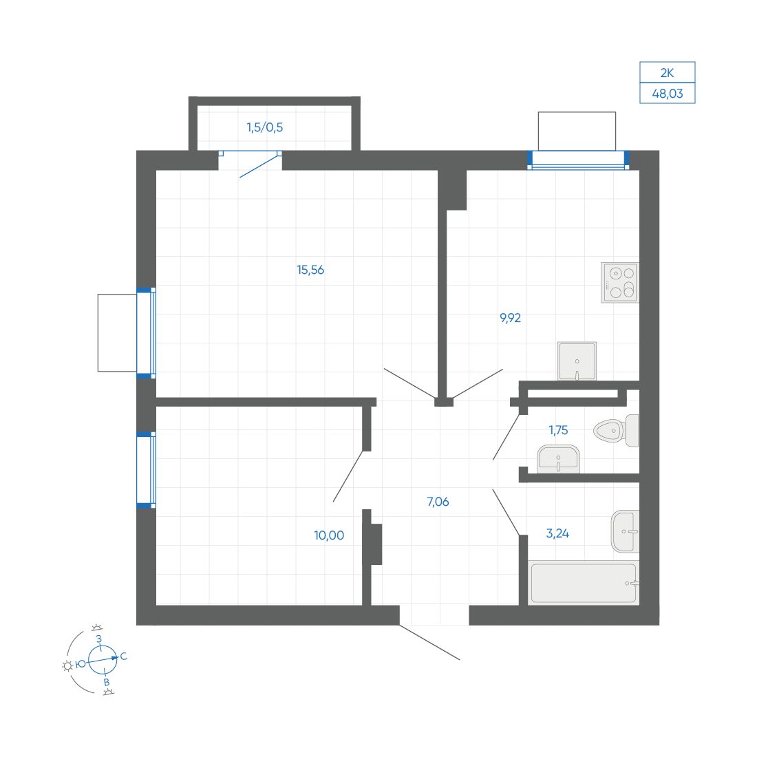 2-комнатная квартира, 48.03 кв.м, квартал «НОВИЛЬ» 2-комнатная квартира, 48.03 кв.м, квартал «НОВИЛЬ»