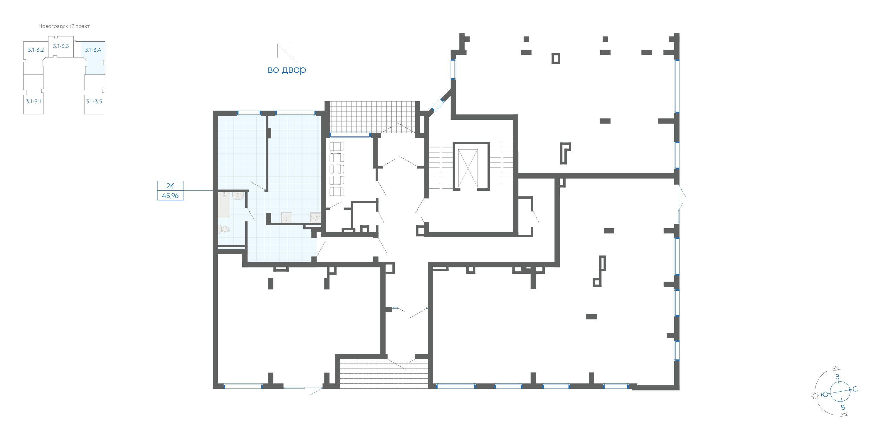 1-комнатная квартира, 45.96 кв.м, ЖК Новиль, изображение-3