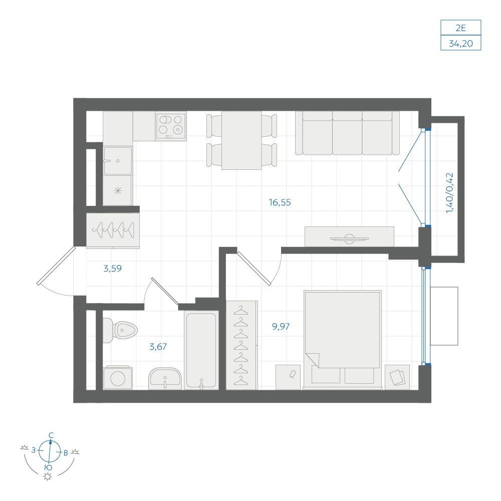 Планировка 1-комн.