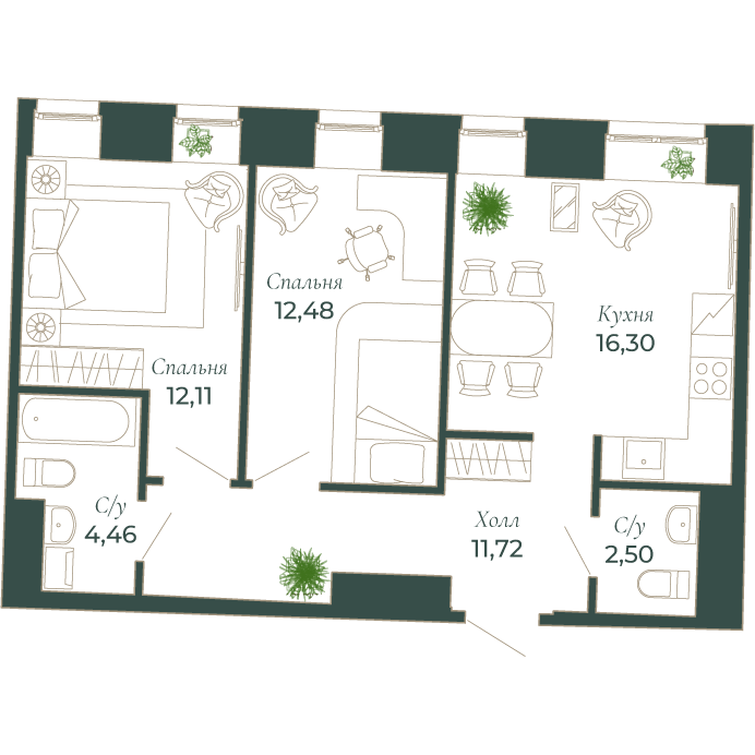 Планировка 2-комн.