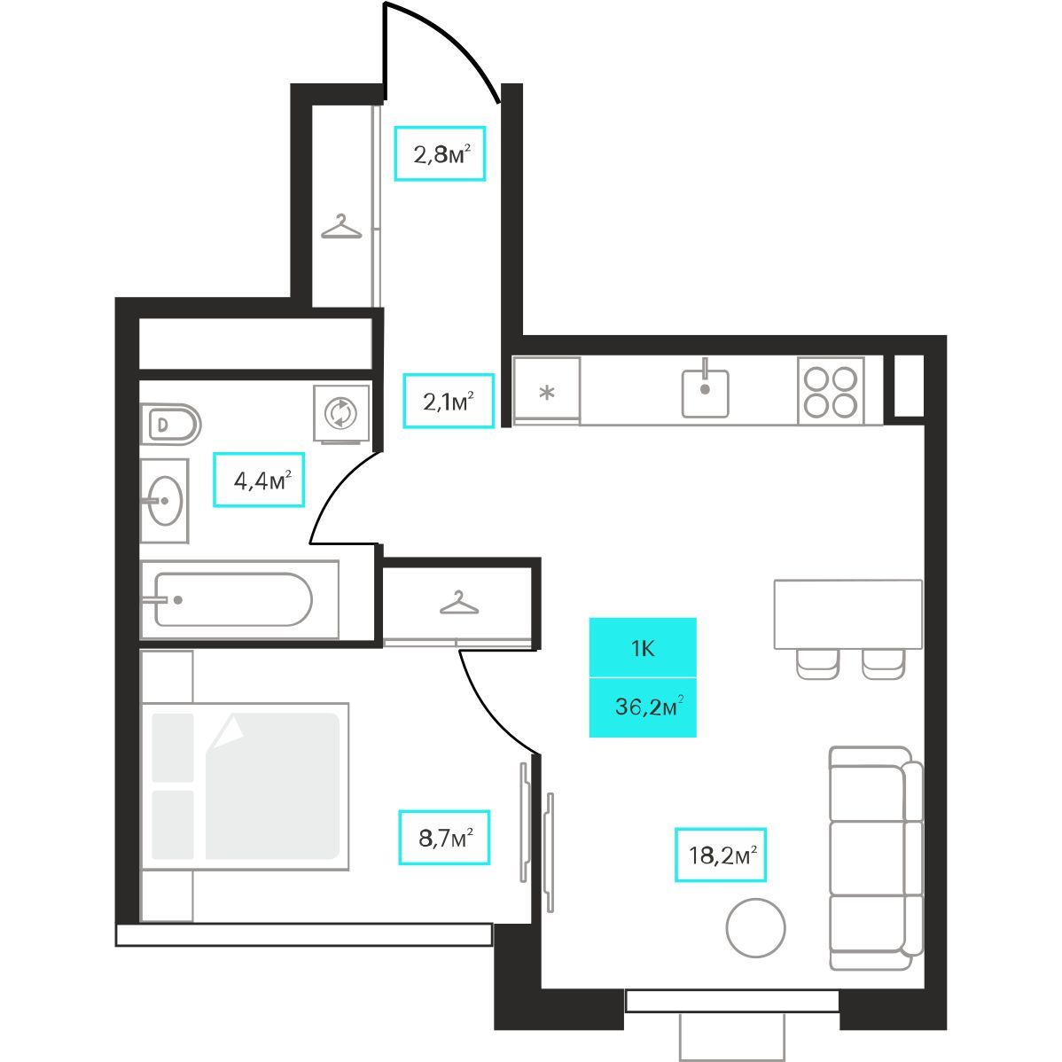 Планировка 1-комн. 13