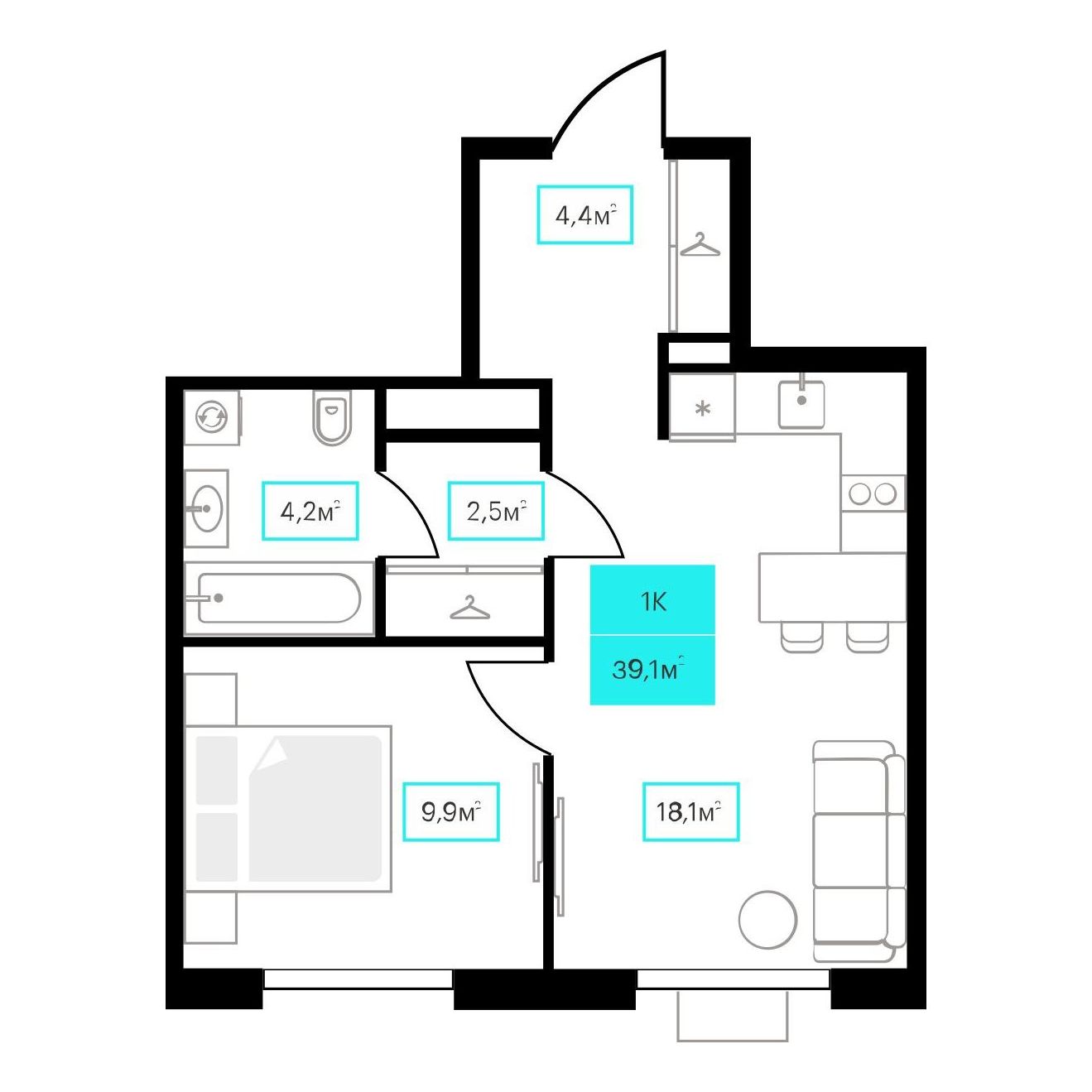 Планировка 1-комн. 13