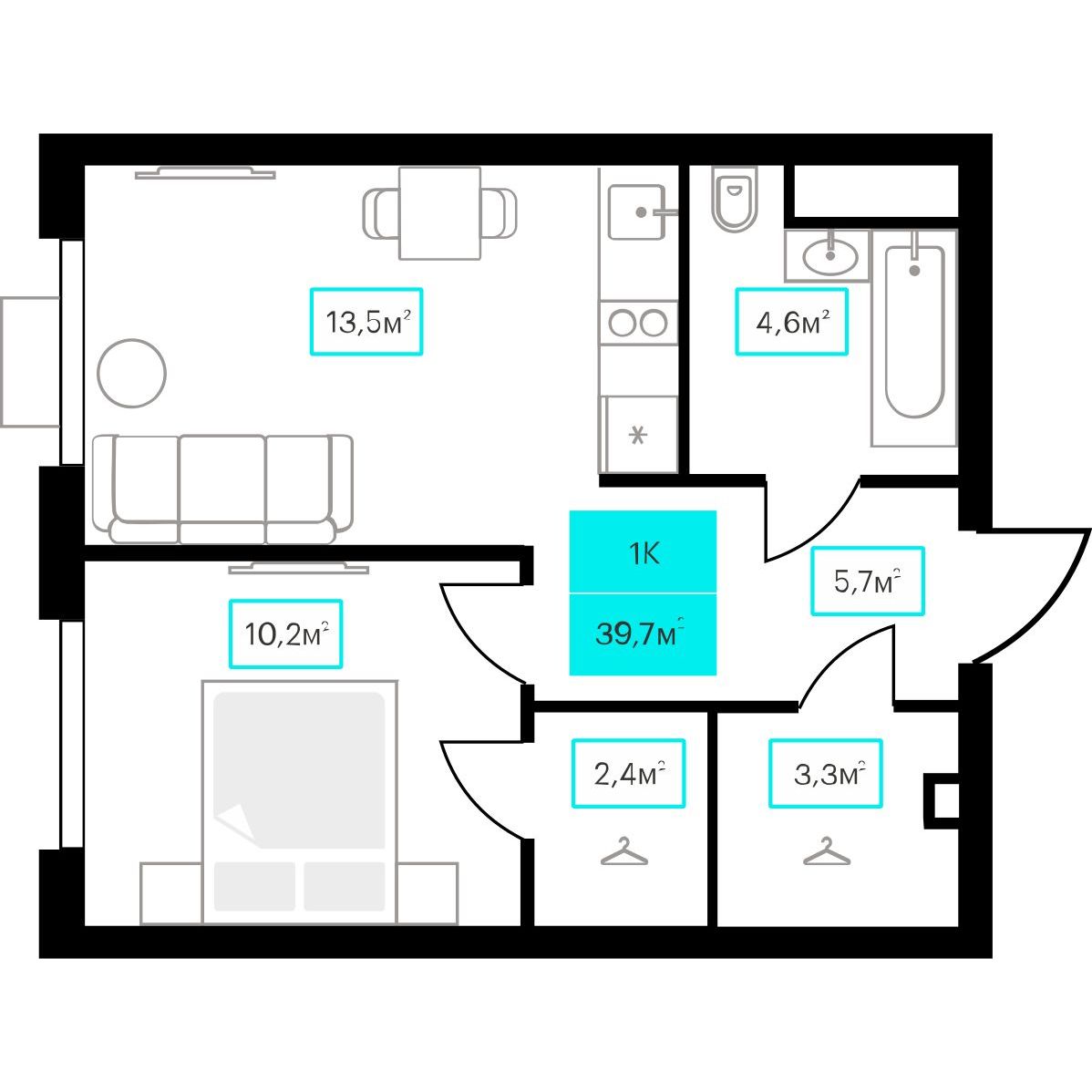 Планировка 1-комн. 13