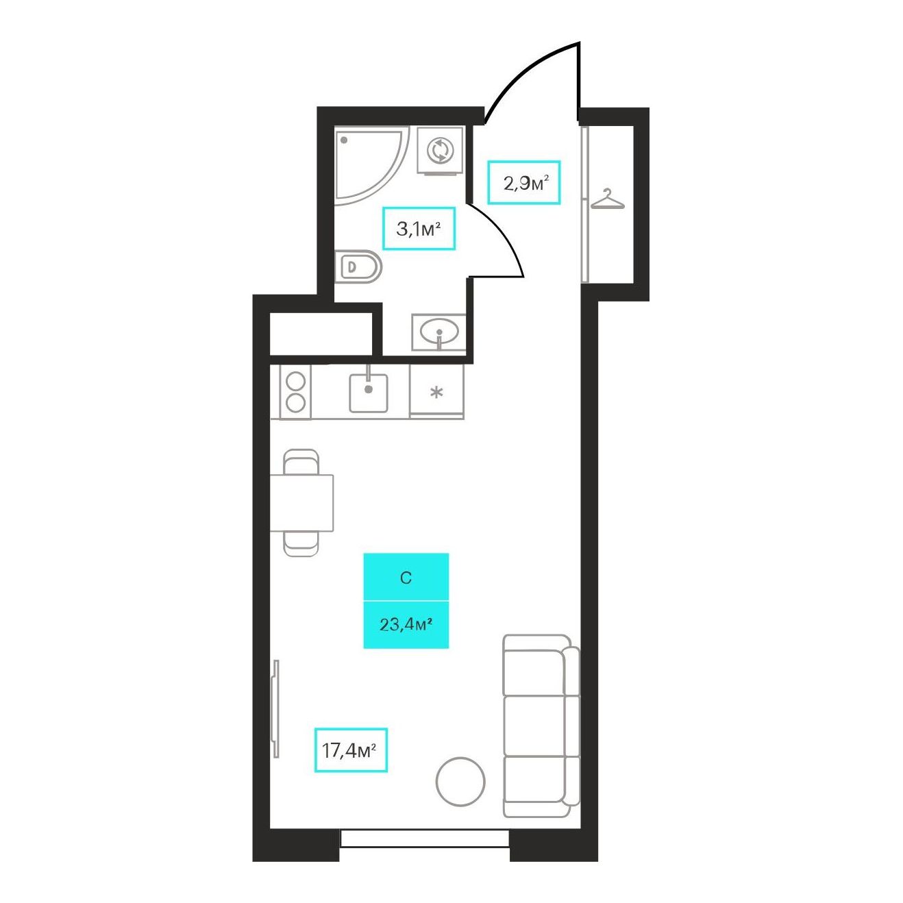 Планировка Студия 13