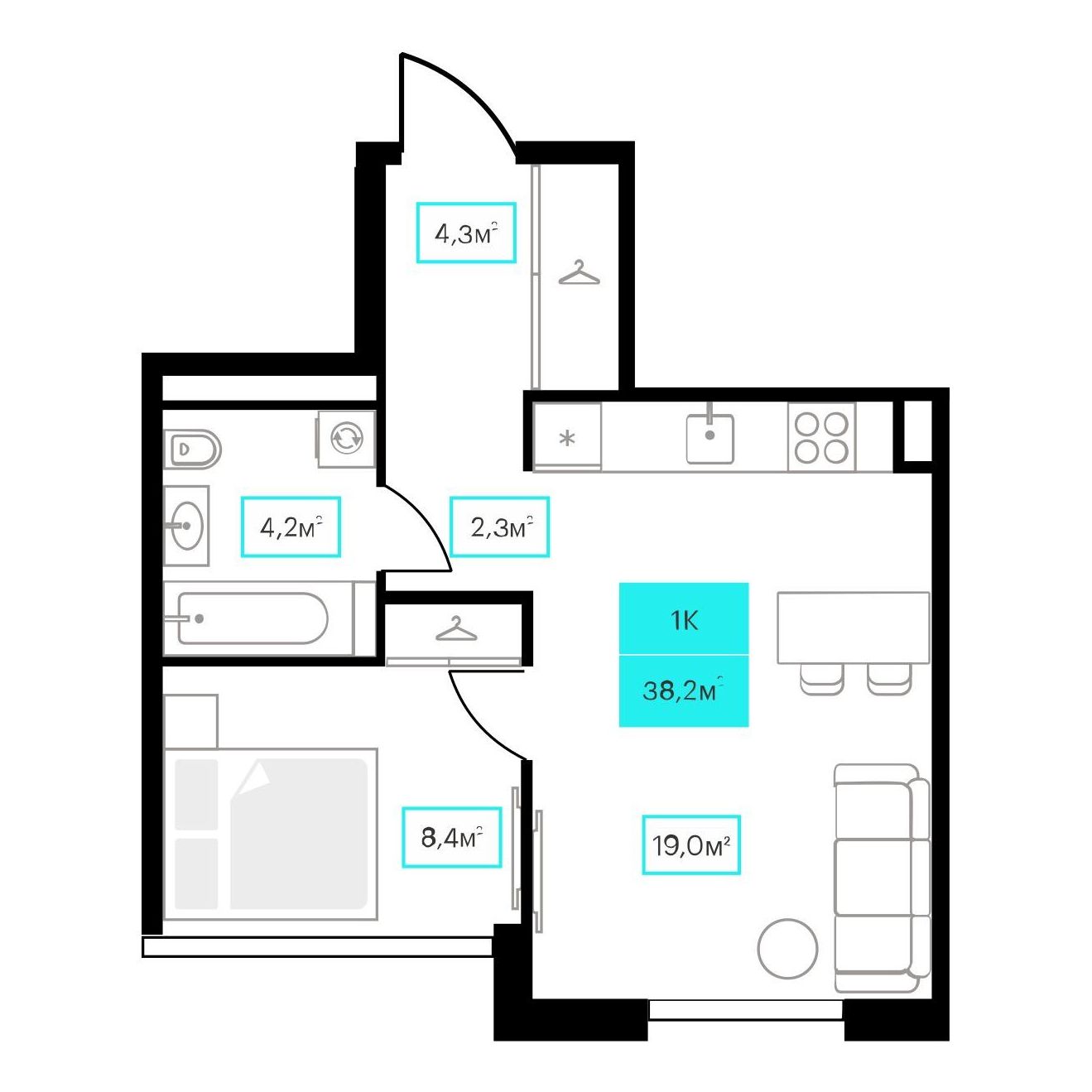Планировка 1-комн. 13