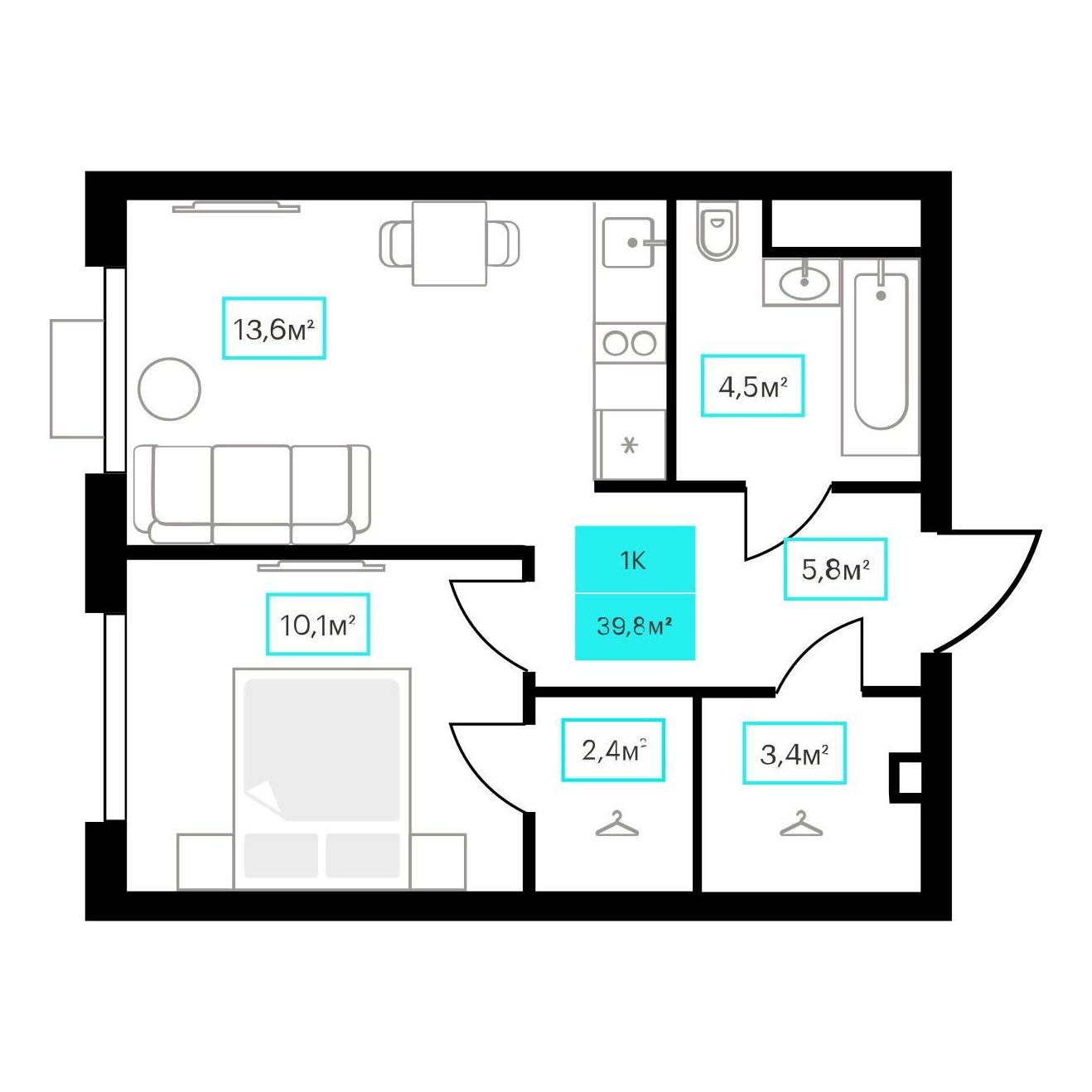 Планировка 1-комн. 13