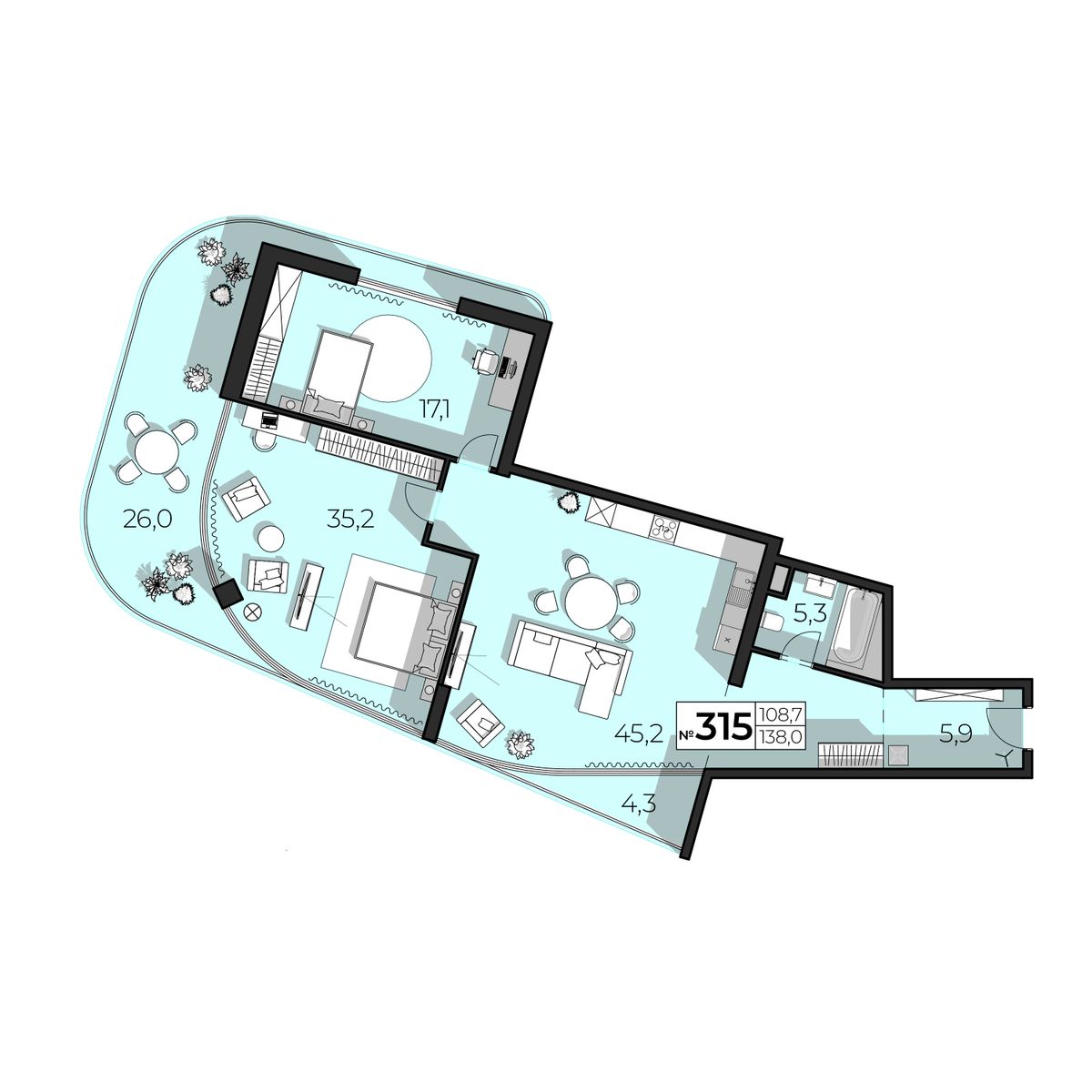 4-к, 139 м² · SkyPlaza