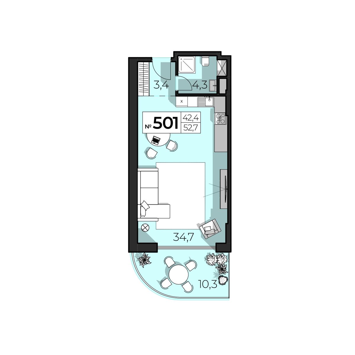2-к, 52.7 м² · SkyPlaza