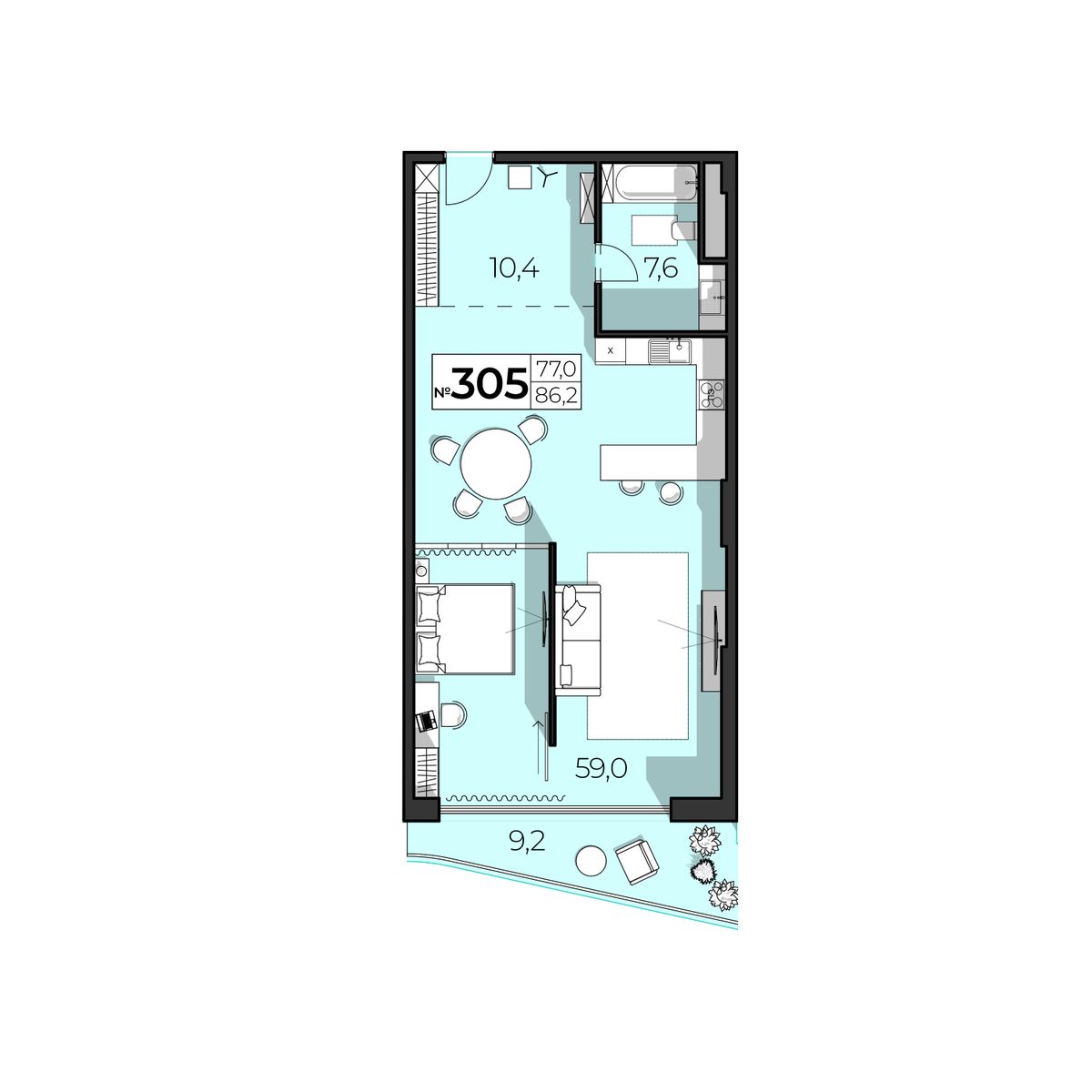 2-к, 86.2 м² · SkyPlaza