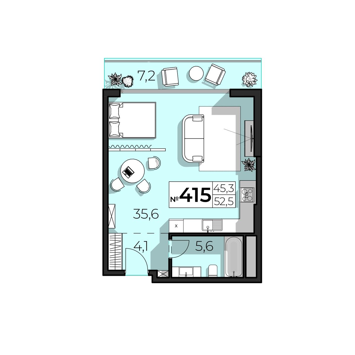 2-к, 52.5 м² · SkyPlaza