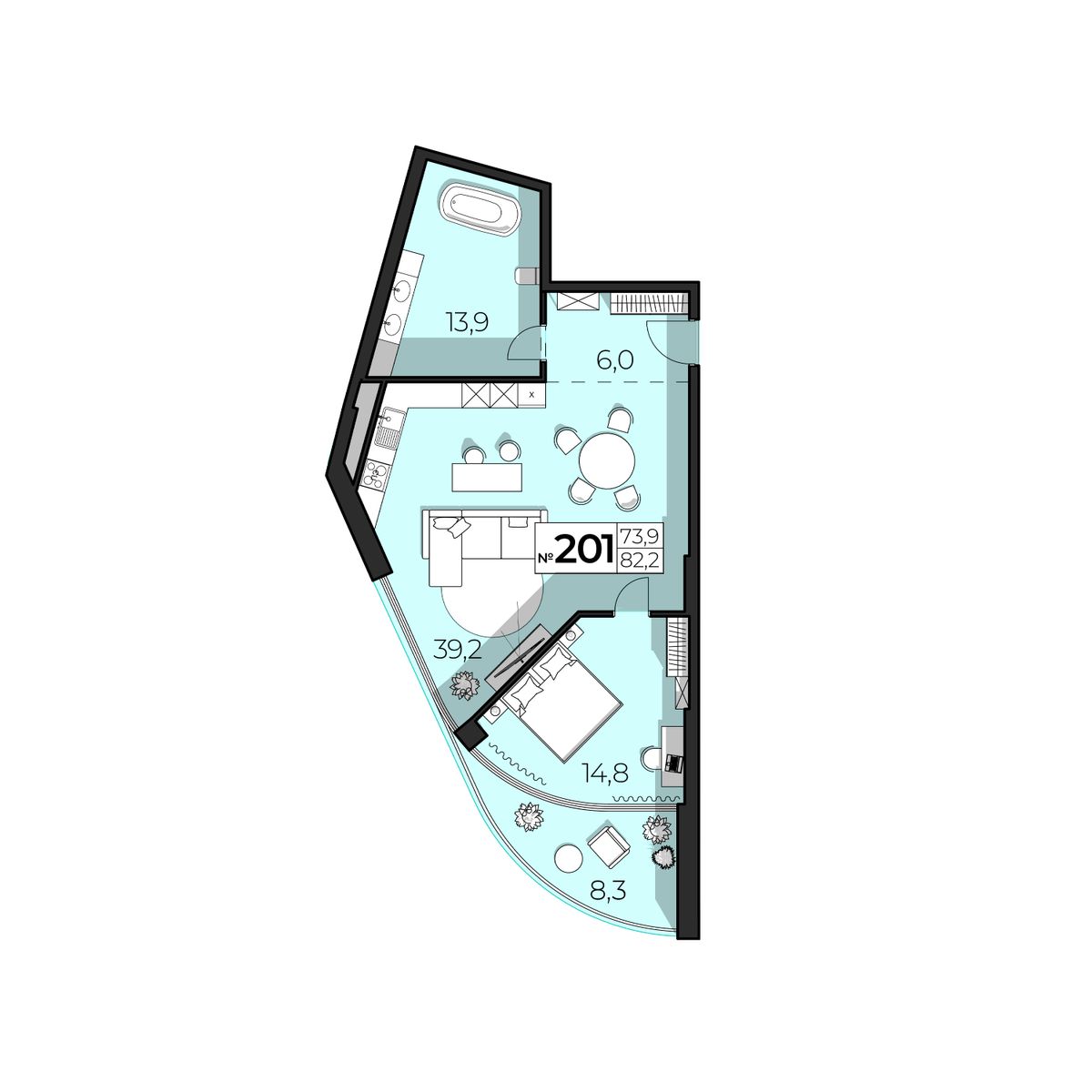 2-к, 82.2 м² · SkyPlaza