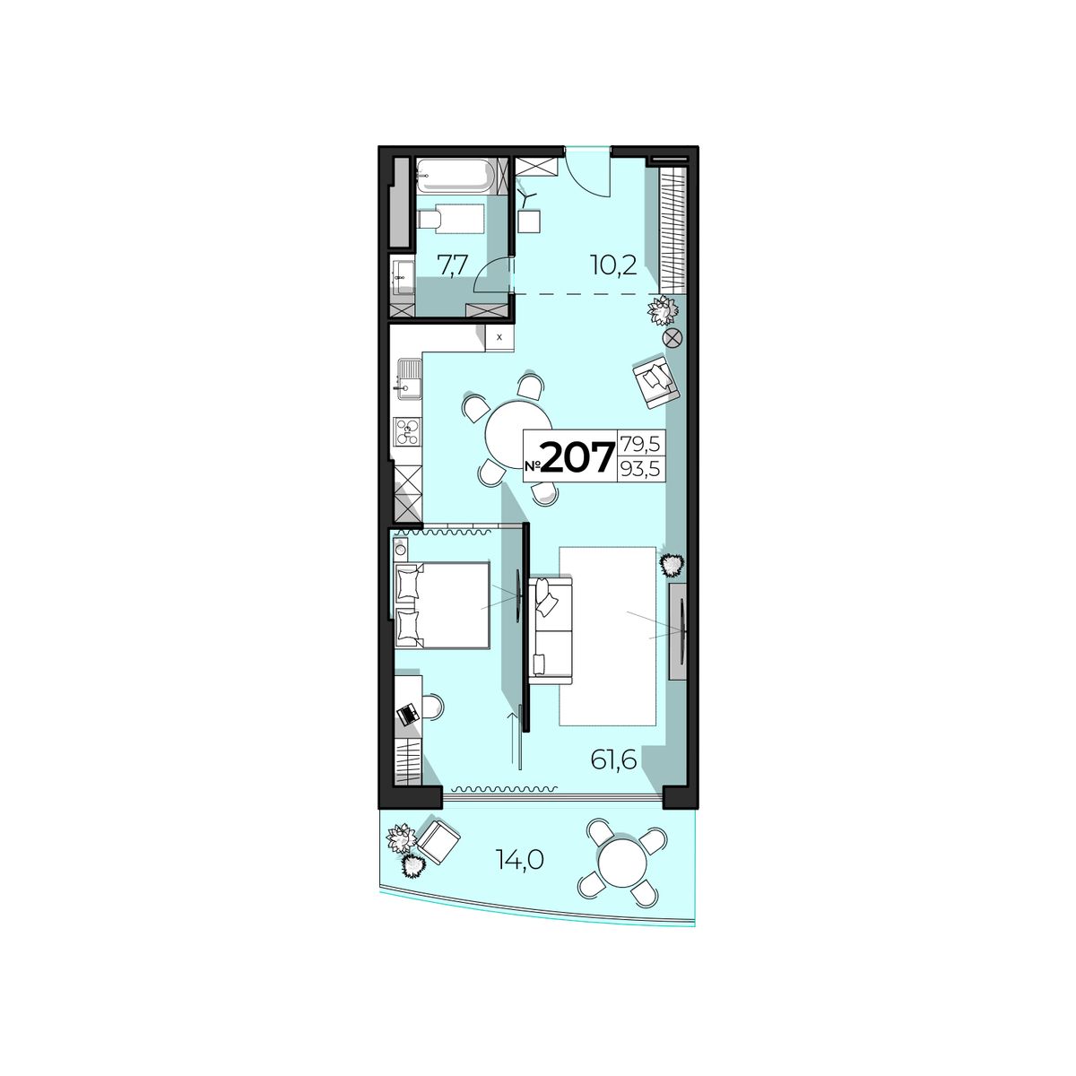 2-к, 93.5 м² · SkyPlaza