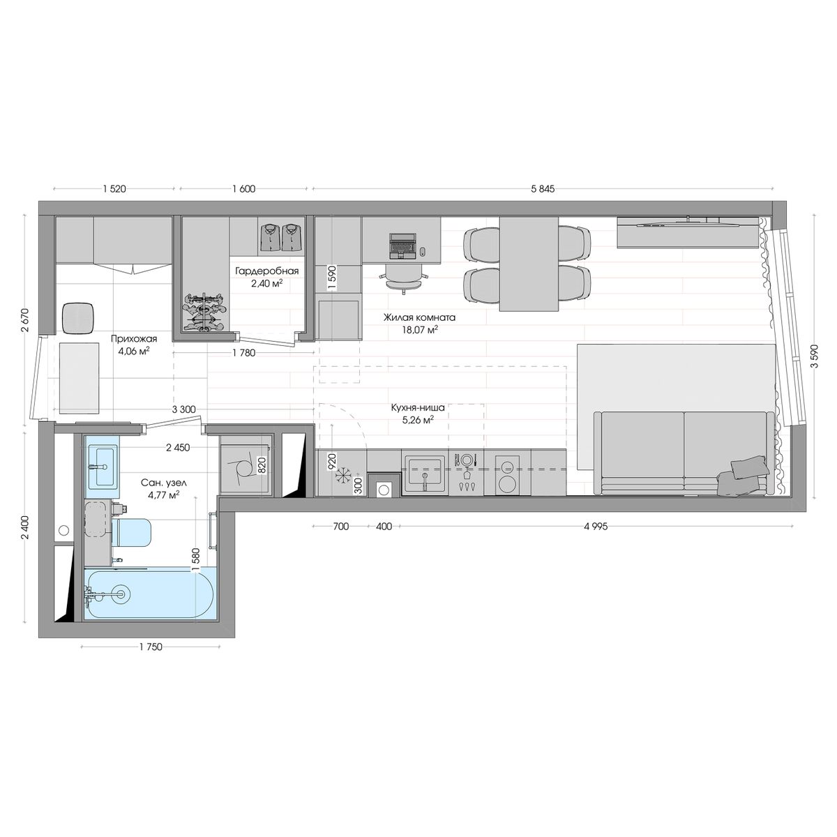 1-комнатная, 34.99 м², № 542 в R4 (Р4)