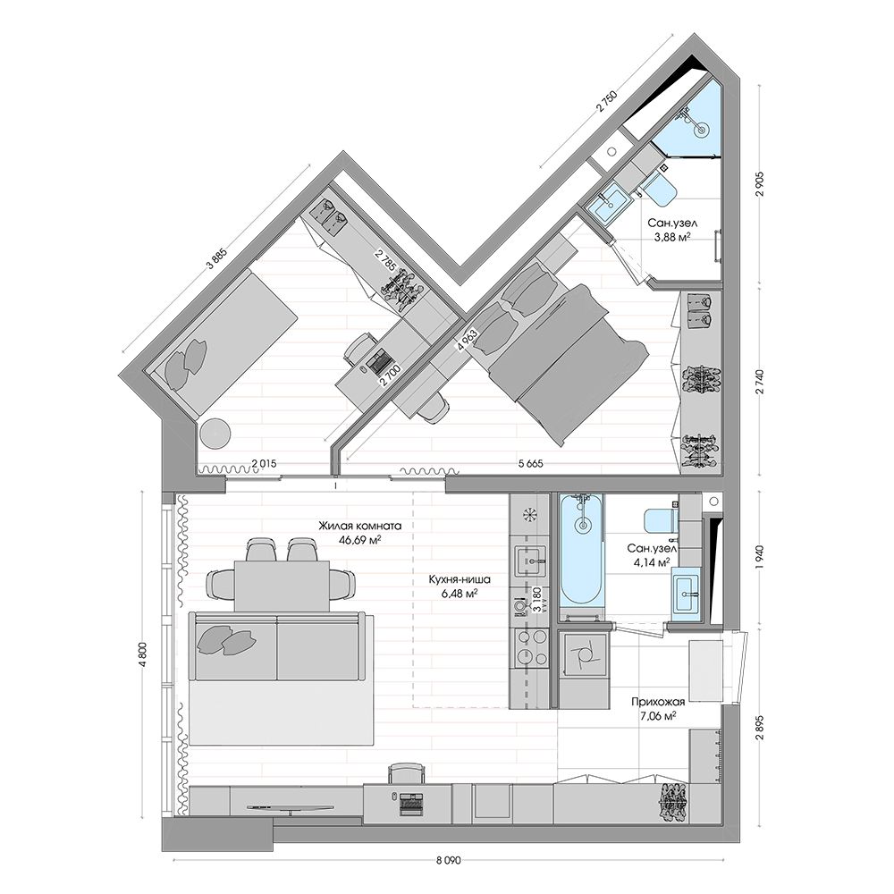 2-комнатная, 69.71 м², № 492 в R4 (Р4)