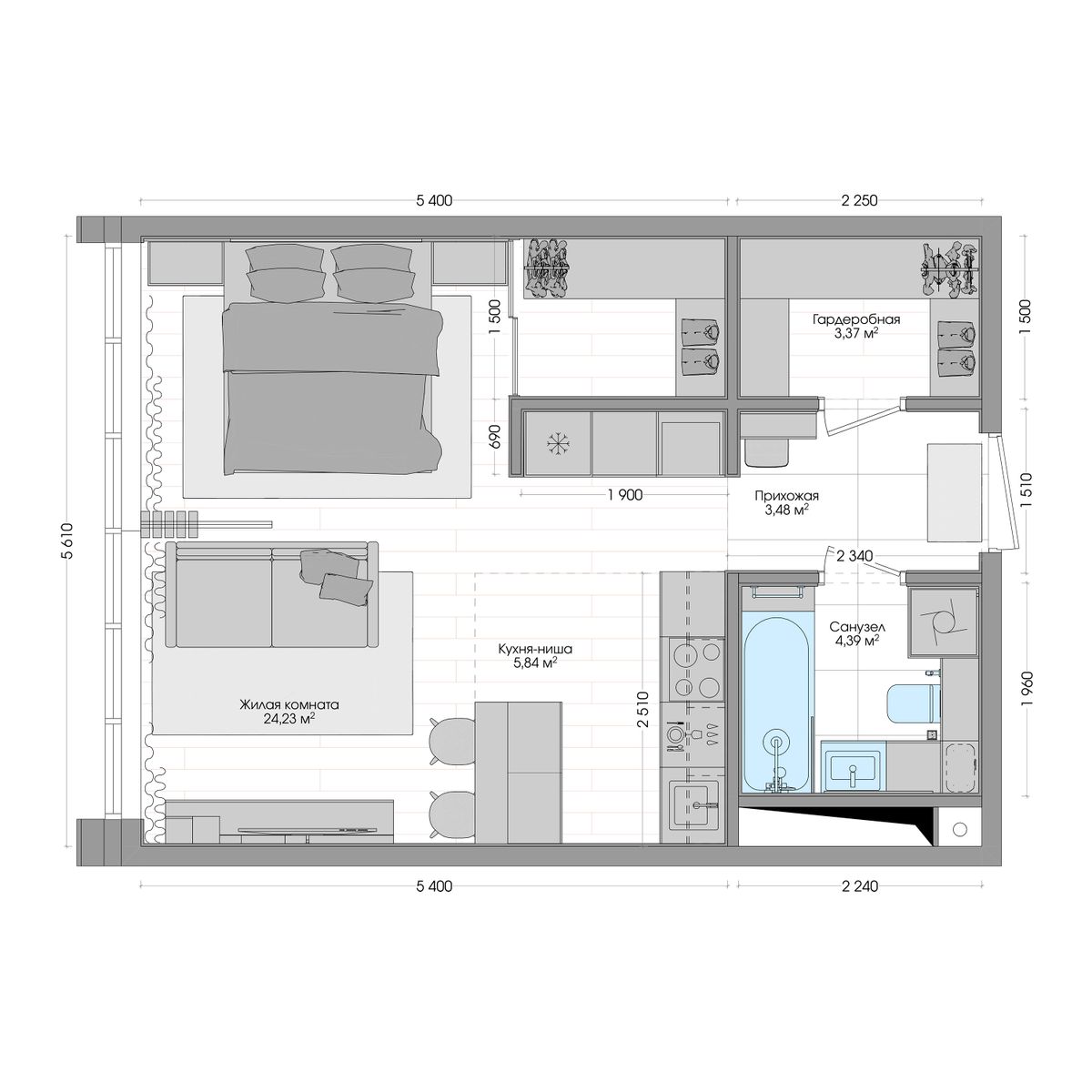 2-комнатная, 41.92 м², № 662 в R4 (Р4)