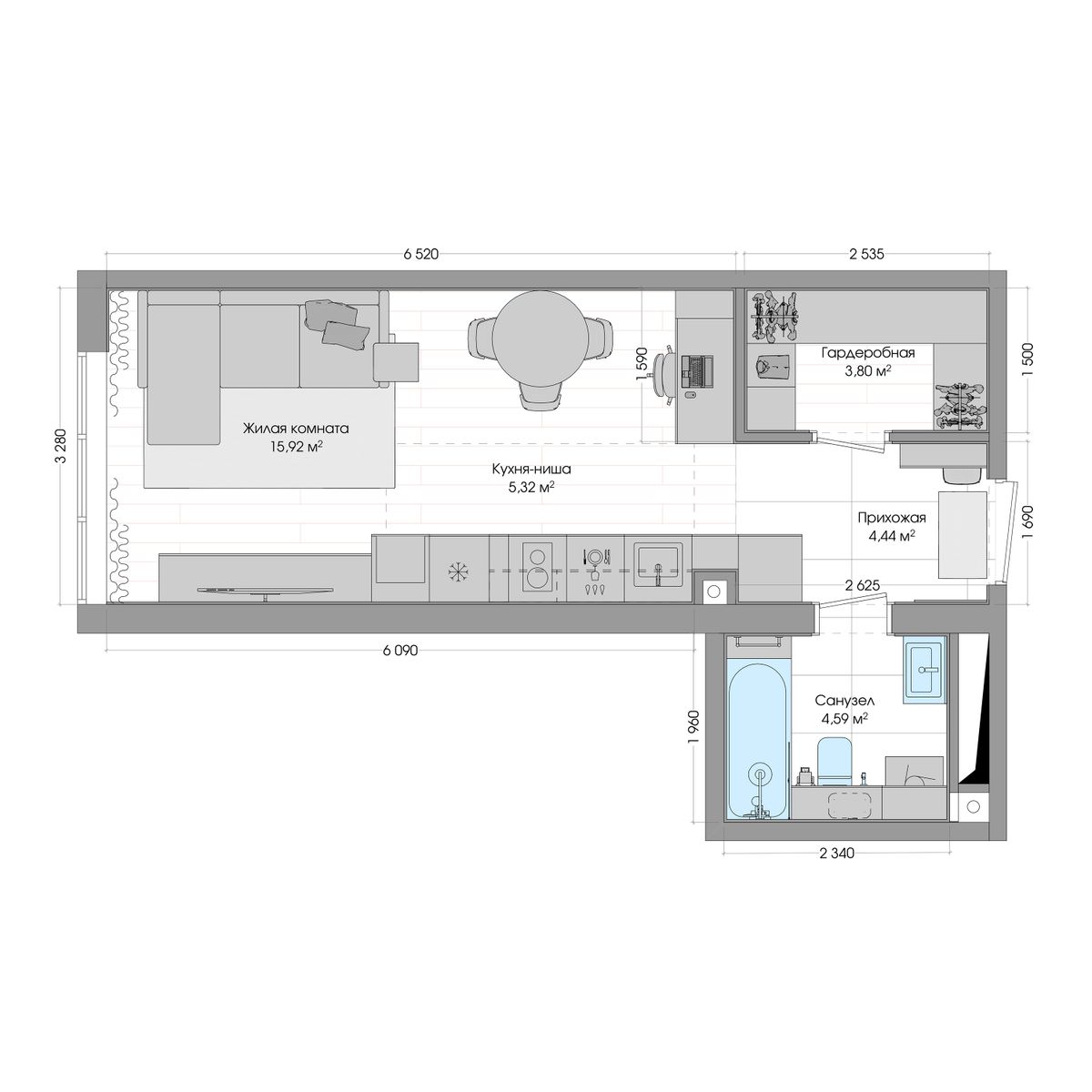 1-комнатная, 34.93 м², № 219 в R4 (Р4)