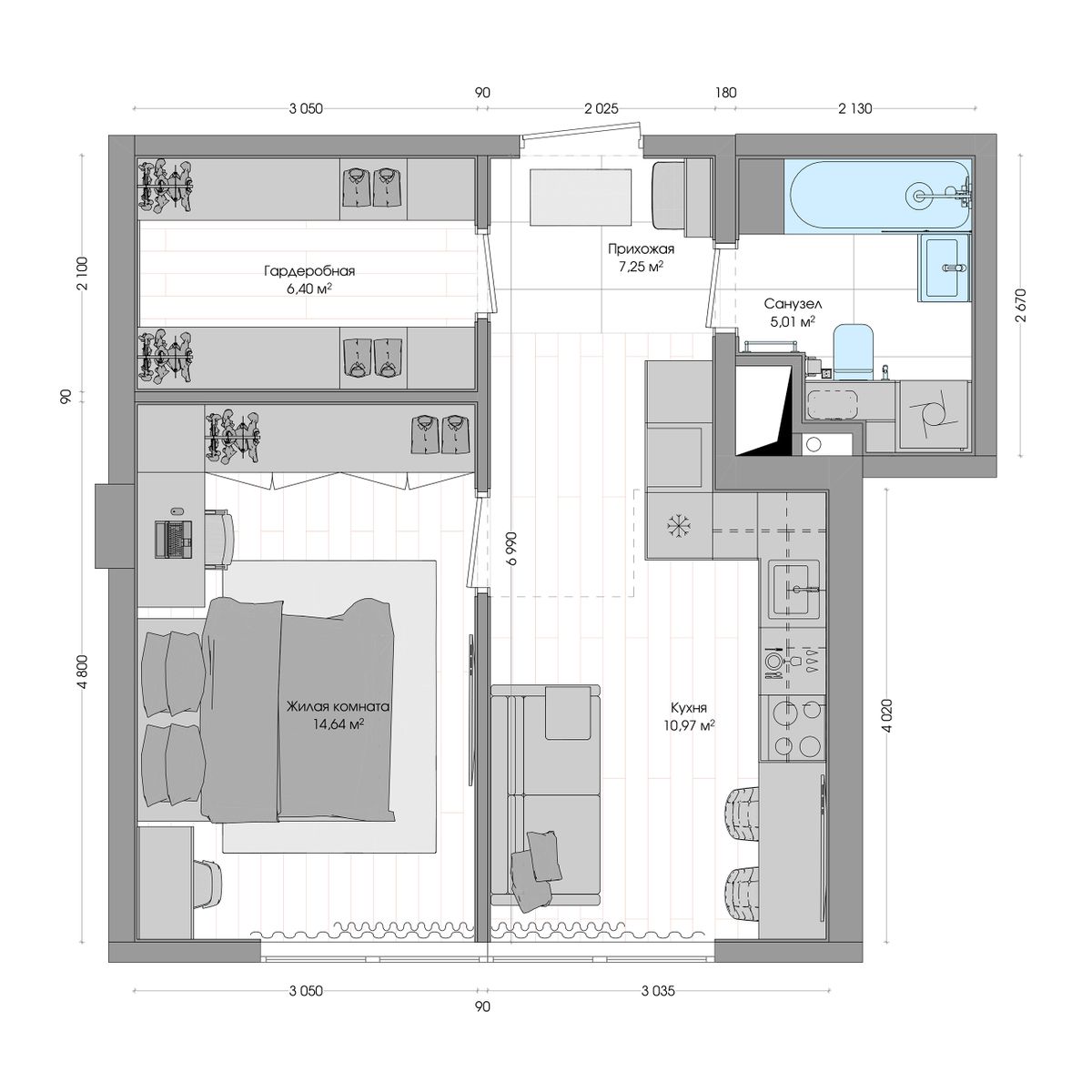 2-комнатная, 45.8 м², № 172 в R4 (Р4)