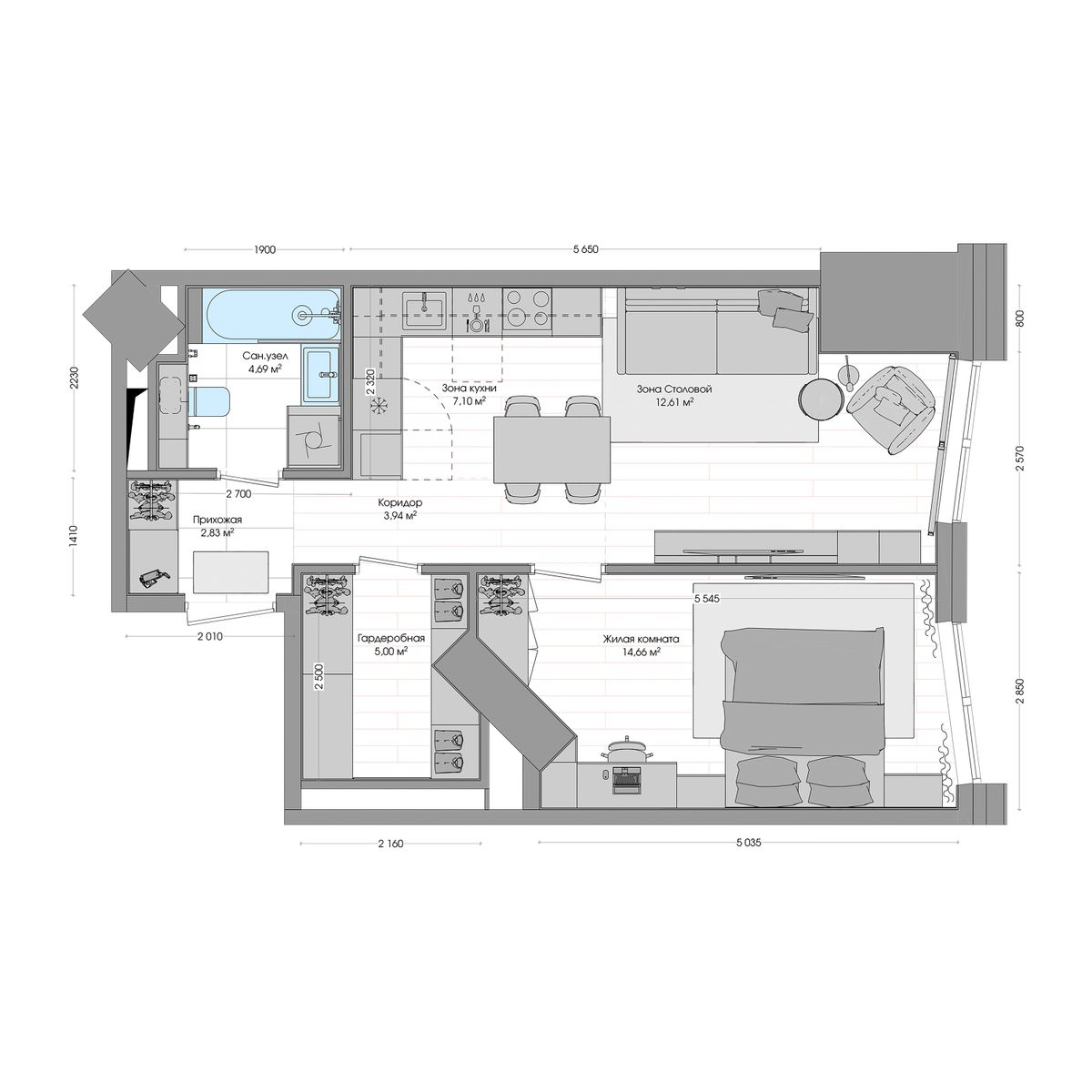 2-комнатная, 52.88 м², № 664 в R4 (Р4)