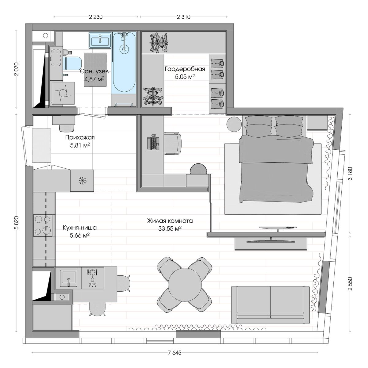 2-комнатная, 55.22 м², № 205 в R4 (Р4)
