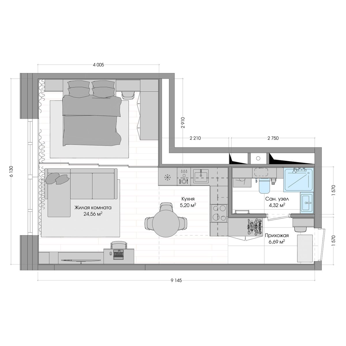 2-комнатная, 40.77 м², № 623 в R4 (Р4)