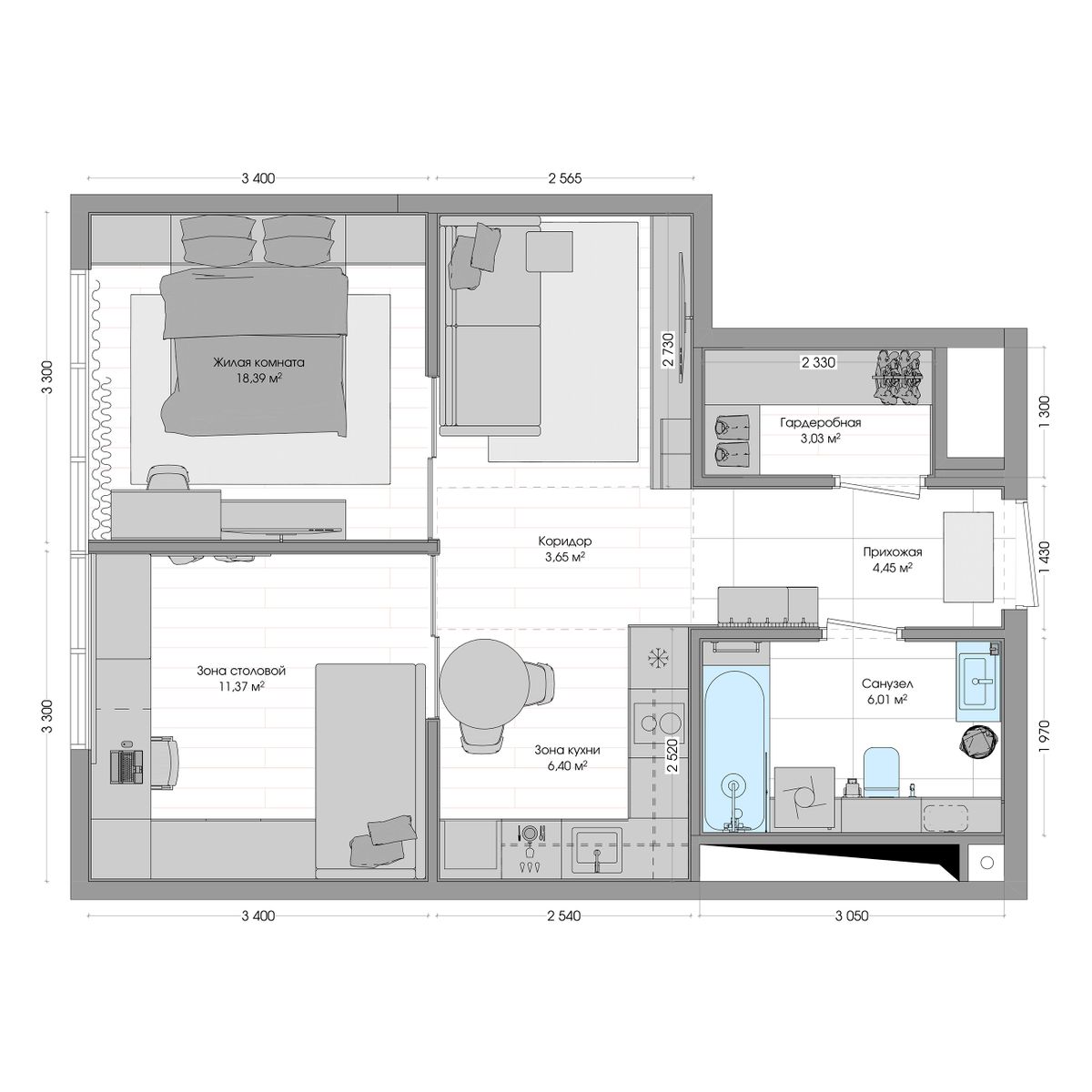2-комнатная, 54.33 м², № 445 в R4 (Р4)