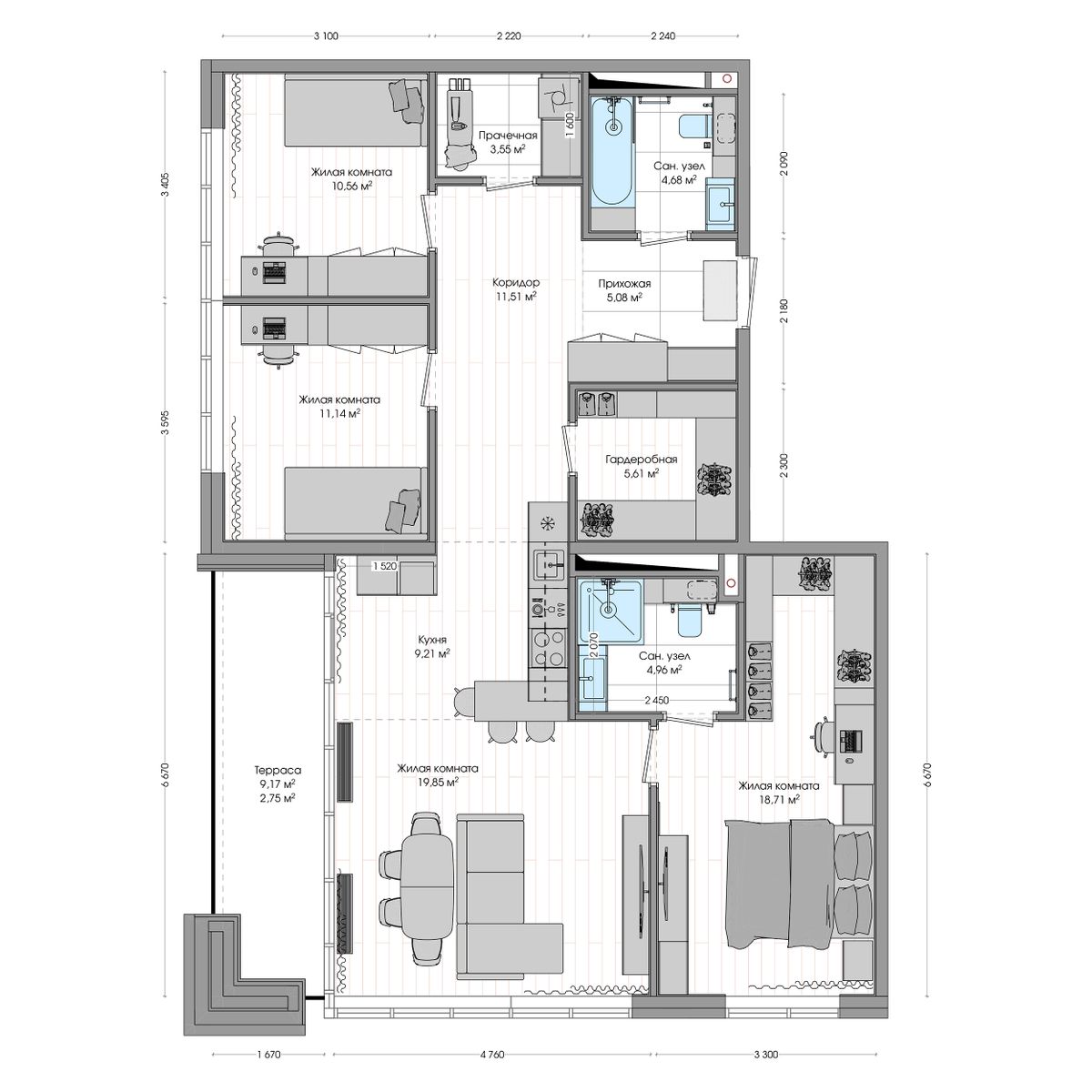 4-комнатная, 109.72 м², № 694 в R4 (Р4)