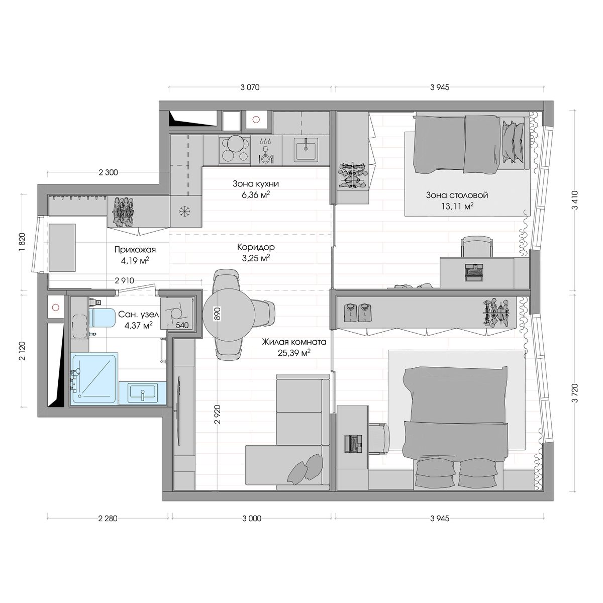 2-комнатная, 57.52 м², № 515 в R4 (Р4)