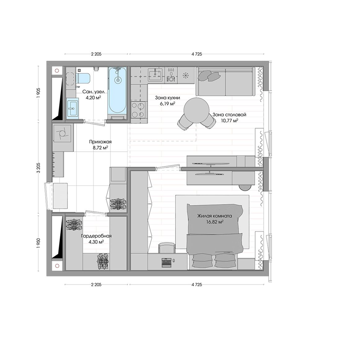 2-комнатная, 51.99 м², № 449 в R4 (Р4)