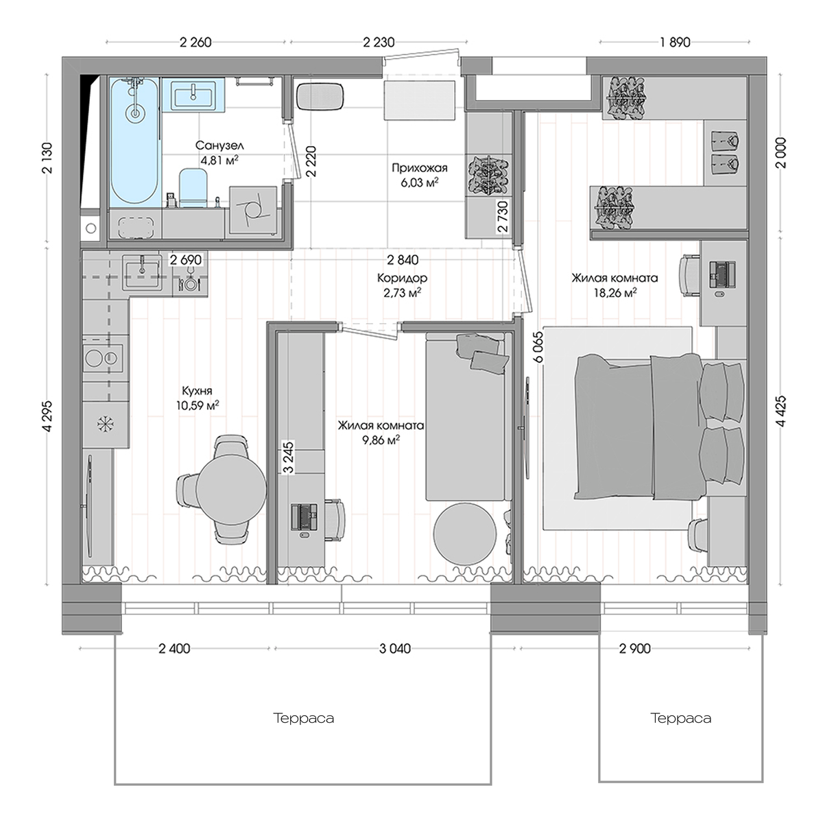 2-комнатная, 61.33 м², № 229 в R4 (Р4)